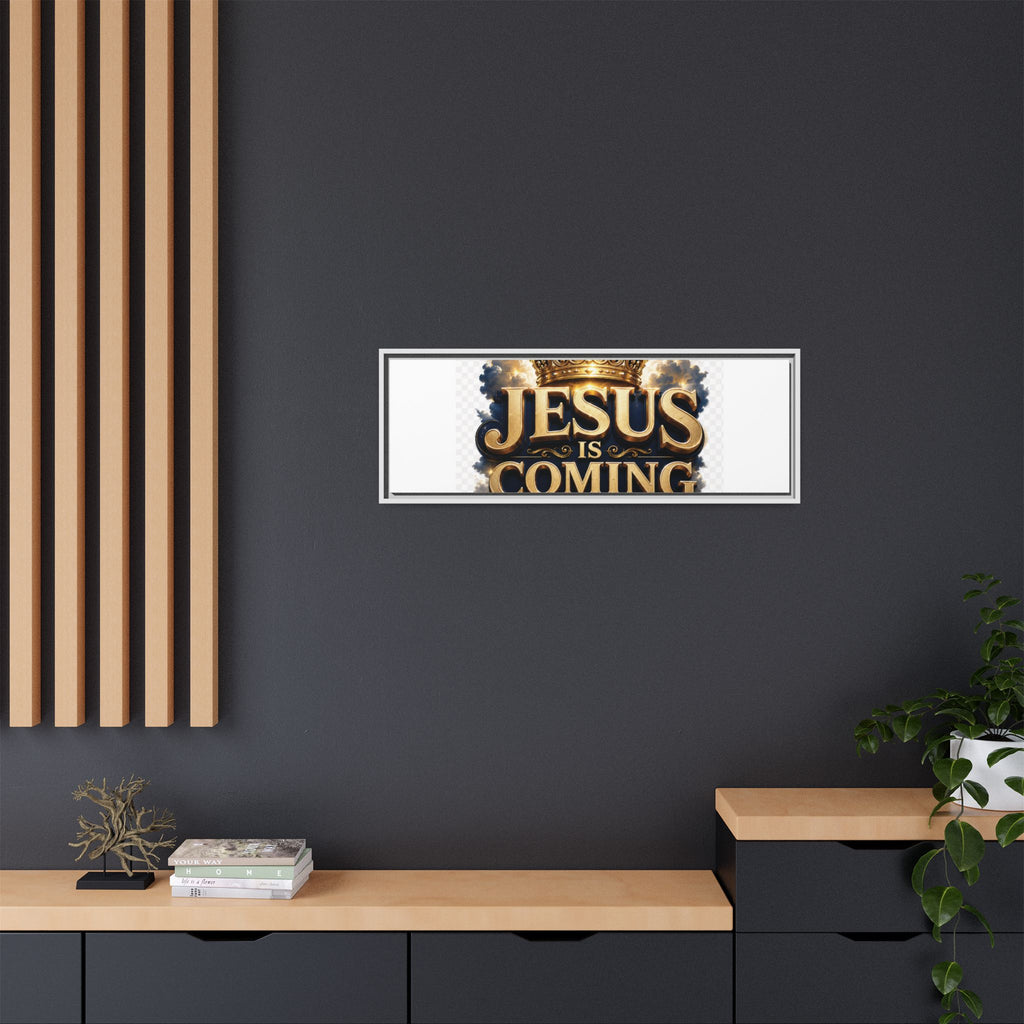 Framed Matte Canvas — "Jesus Is Coming" Gold Crown Christian Wall Art