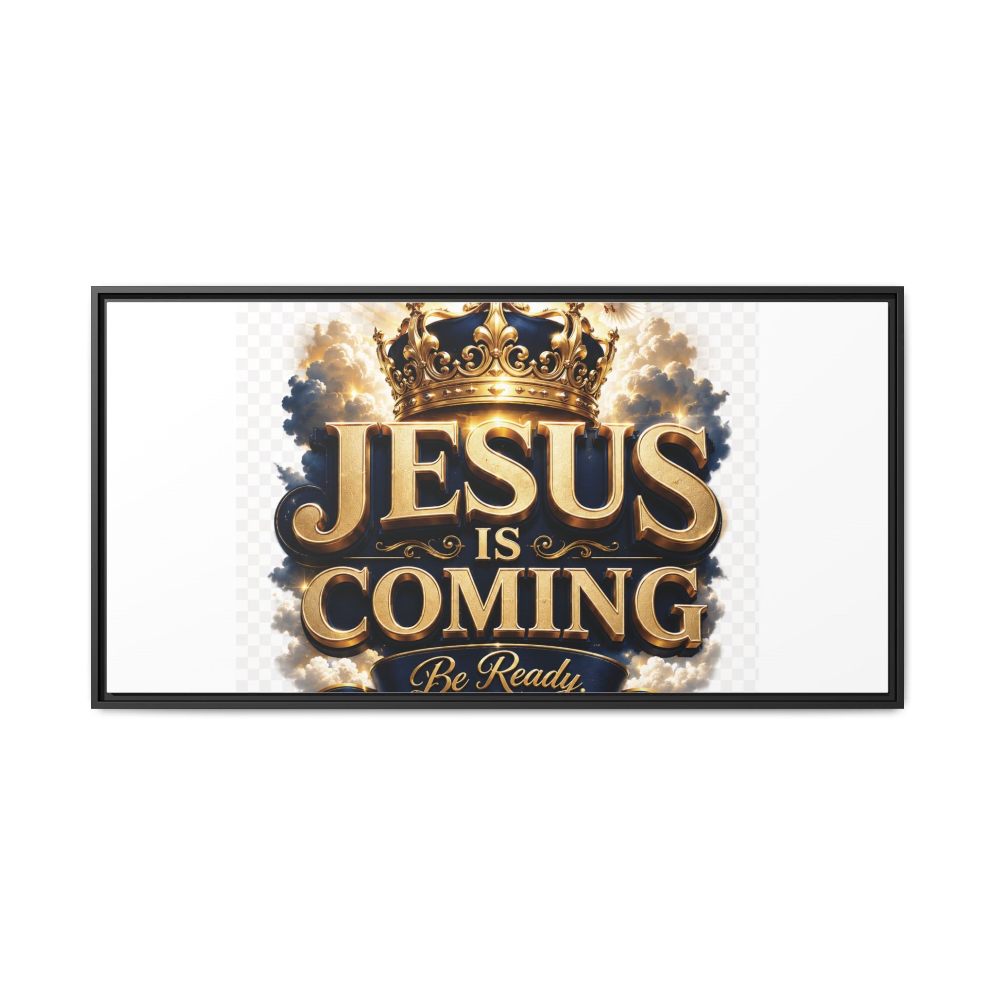 Framed Matte Canvas — "Jesus Is Coming" Gold Crown Christian Wall Art
