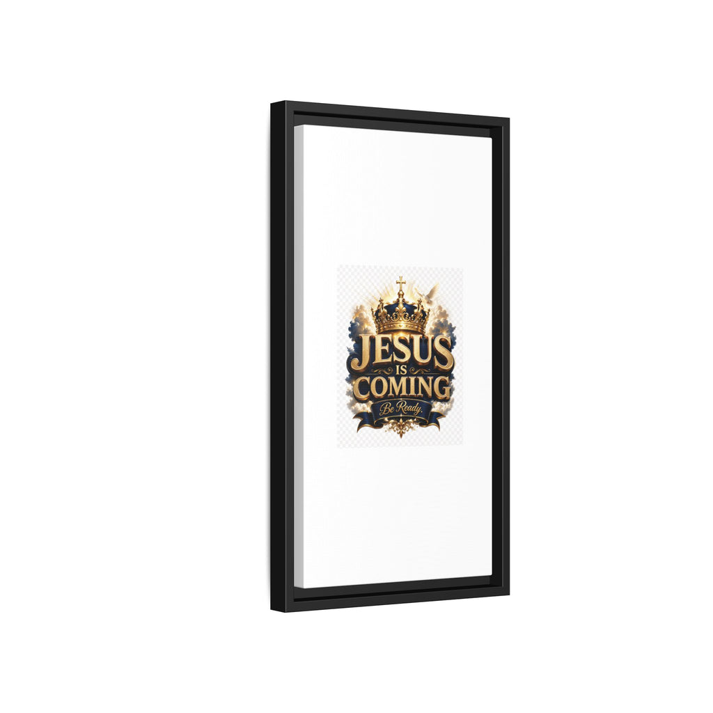 Framed Matte Canvas — "Jesus Is Coming" Gold Crown Christian Wall Art