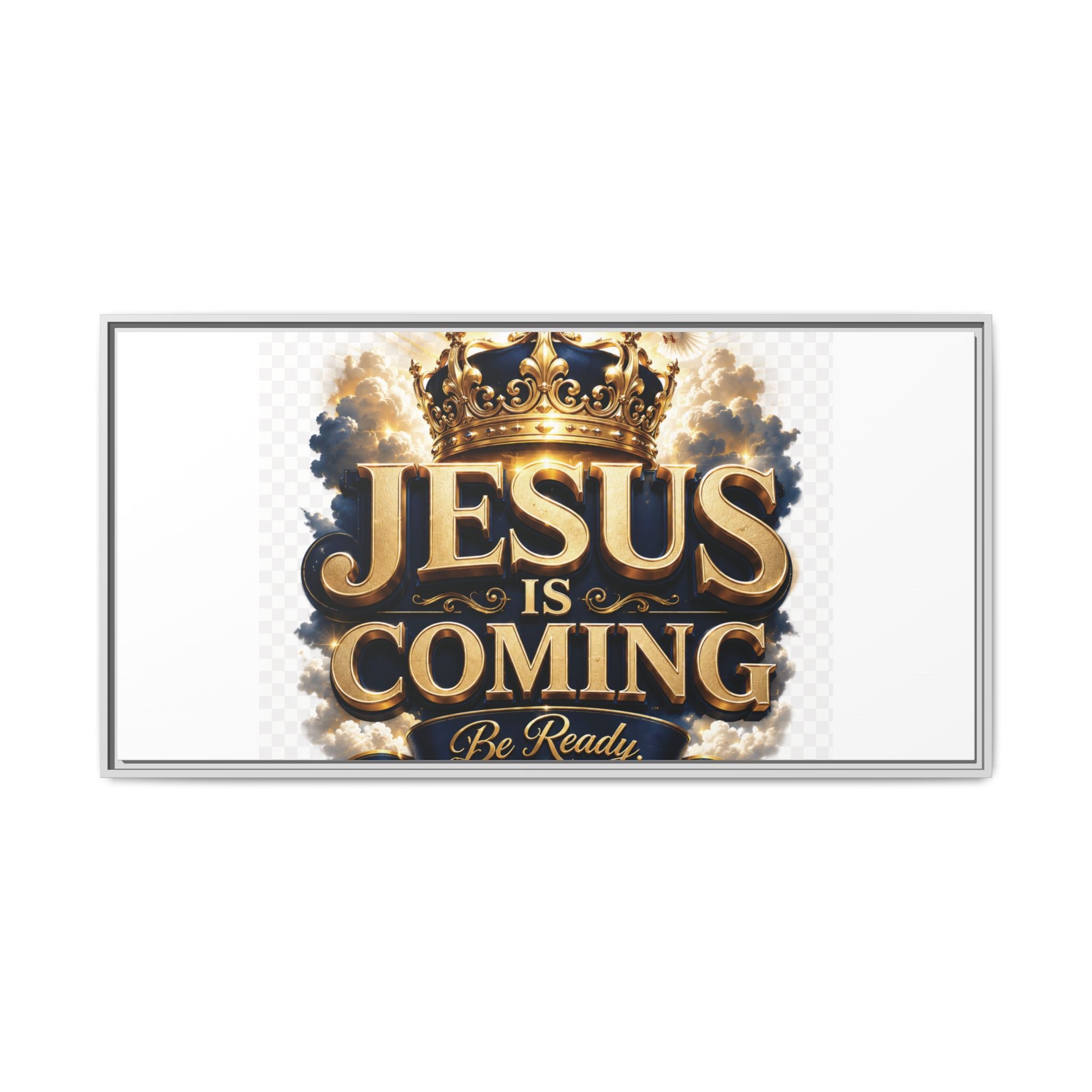Framed Matte Canvas — "Jesus Is Coming" Gold Crown Christian Wall Art
