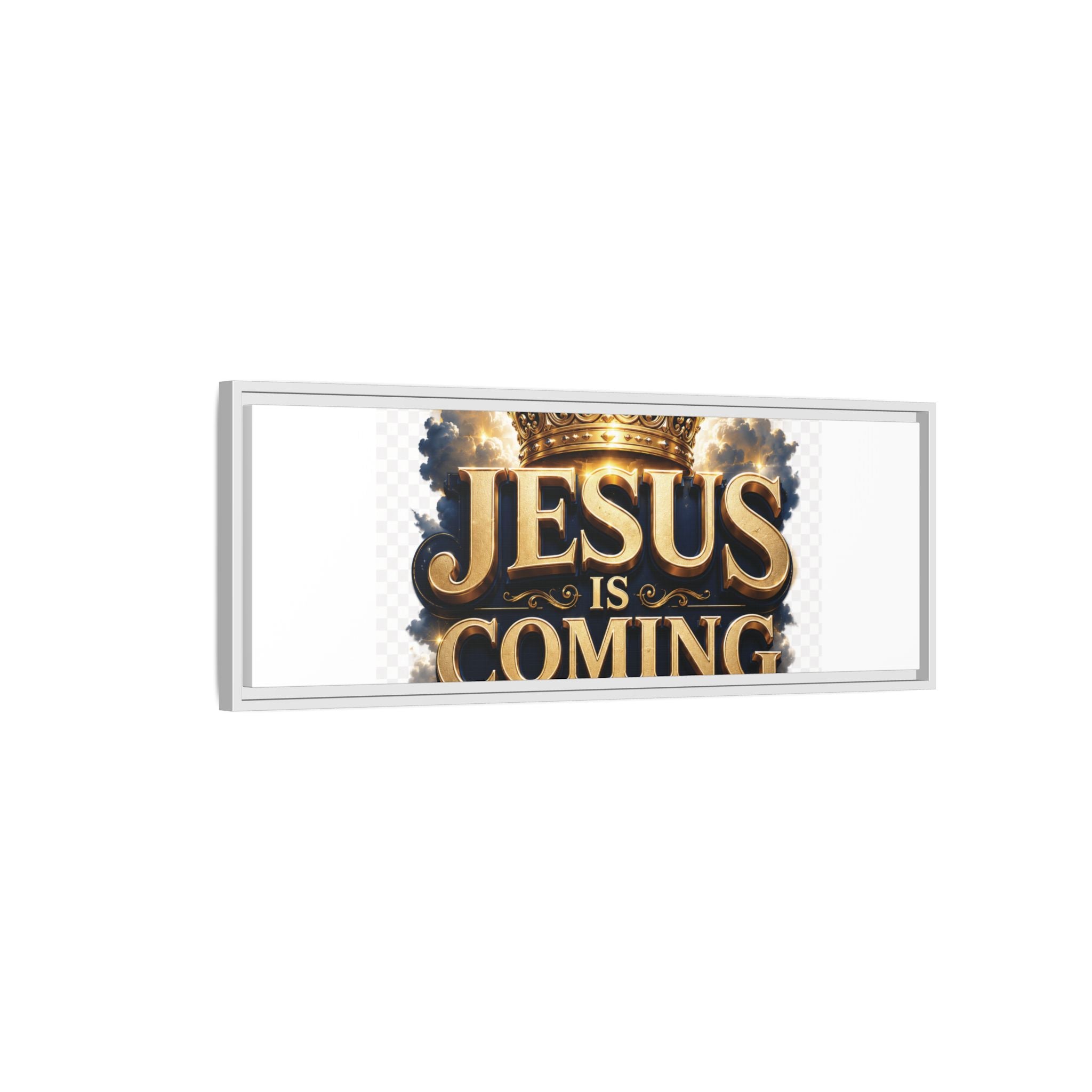 Framed Matte Canvas — "Jesus Is Coming" Gold Crown Christian Wall Art