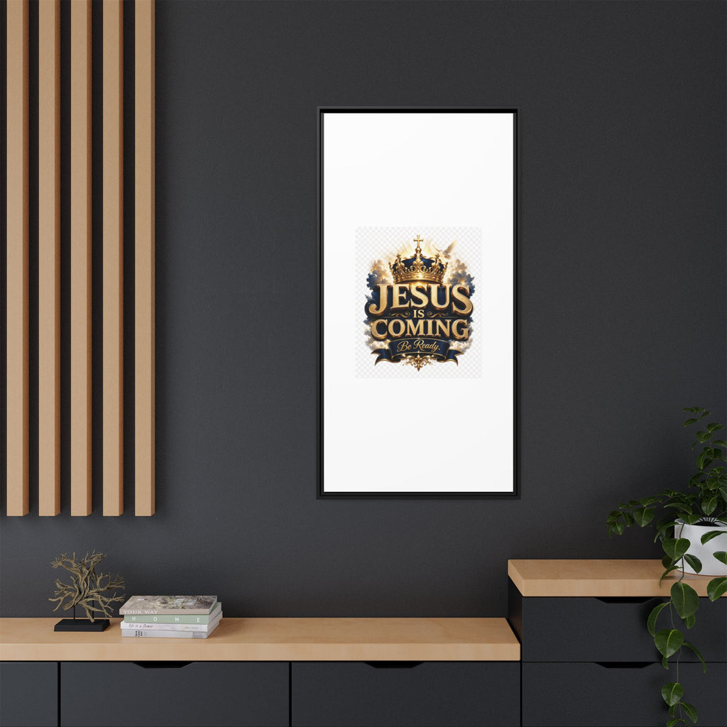 Framed Matte Canvas — "Jesus Is Coming" Gold Crown Christian Wall Art