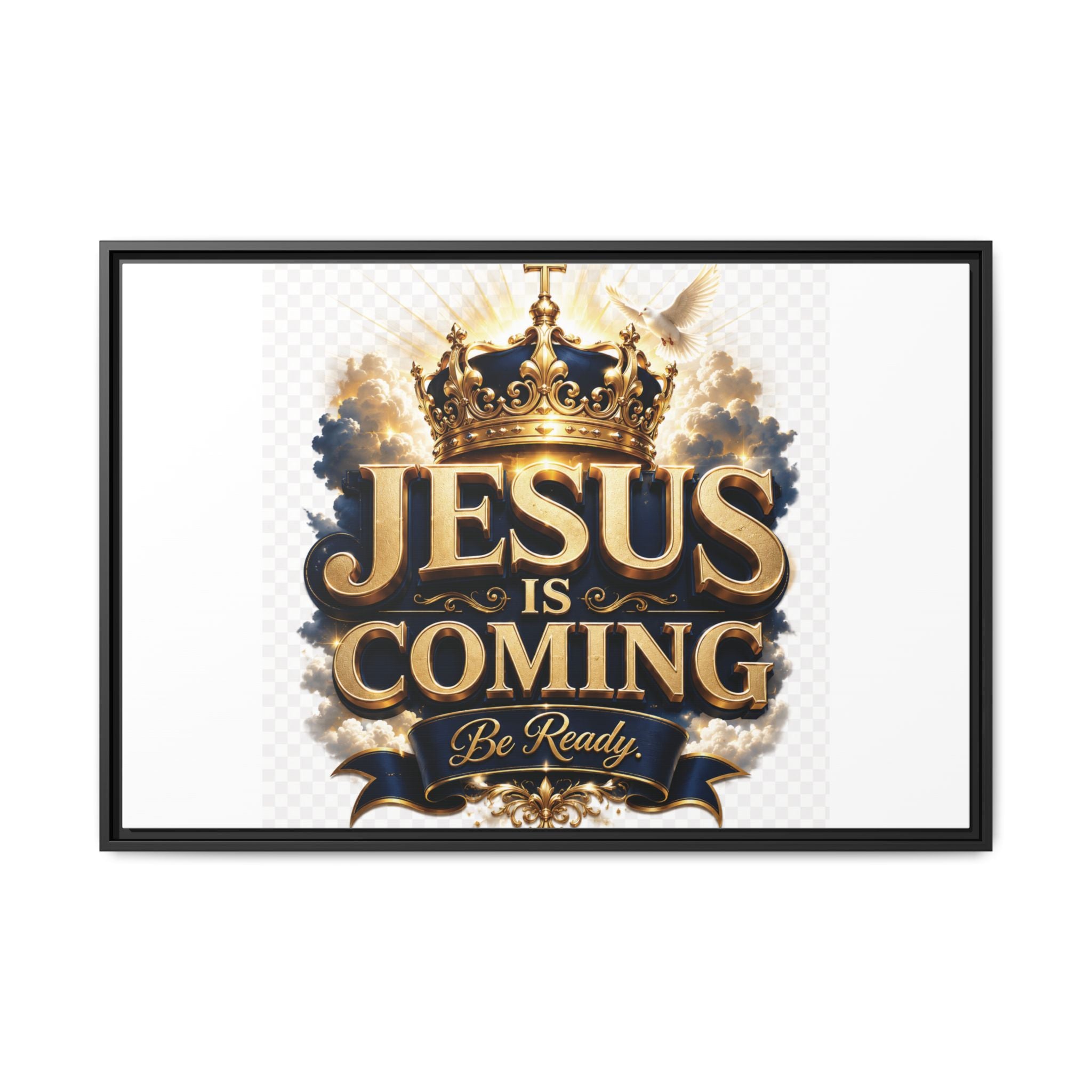 Framed Matte Canvas — "Jesus Is Coming" Gold Crown Christian Wall Art