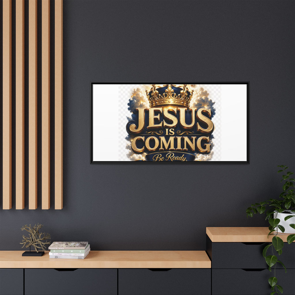 Framed Matte Canvas — "Jesus Is Coming" Gold Crown Christian Wall Art