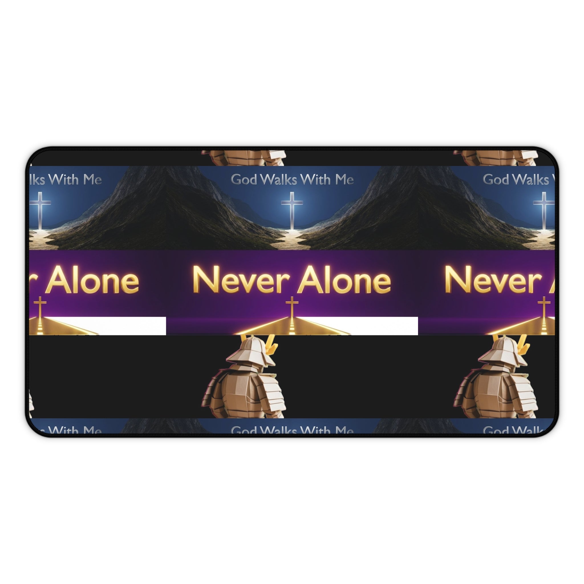 Never Alone Desk Mat — Christian Faith Prayer Desk Mat with Cross & Shepherd Design