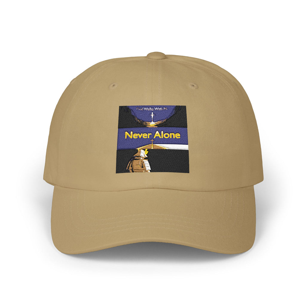 Dad Cap — "Never Alone" Dog & Moon Embroidered Baseball Hat