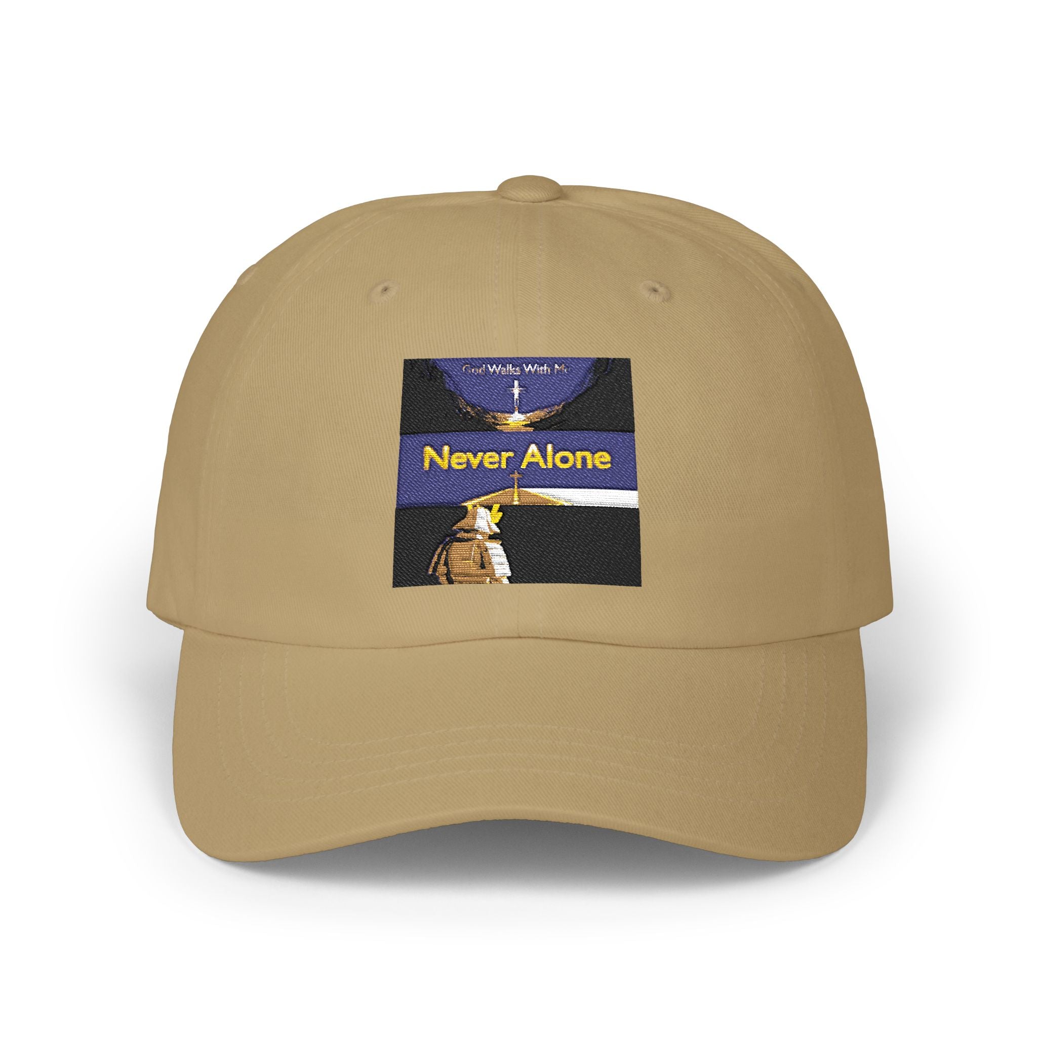 Dad Cap — "Never Alone" Dog & Moon Embroidered Baseball Hat