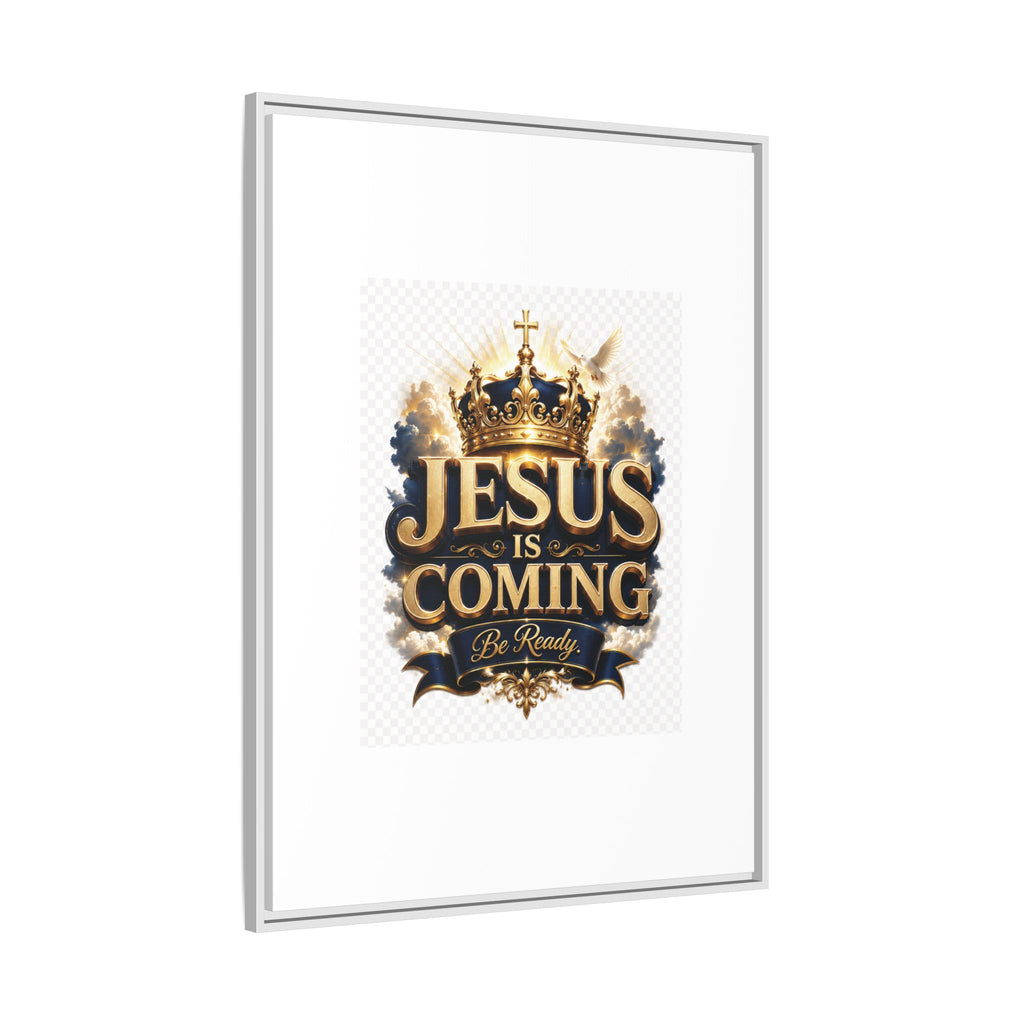 Framed Matte Canvas — "Jesus Is Coming" Gold Crown Christian Wall Art