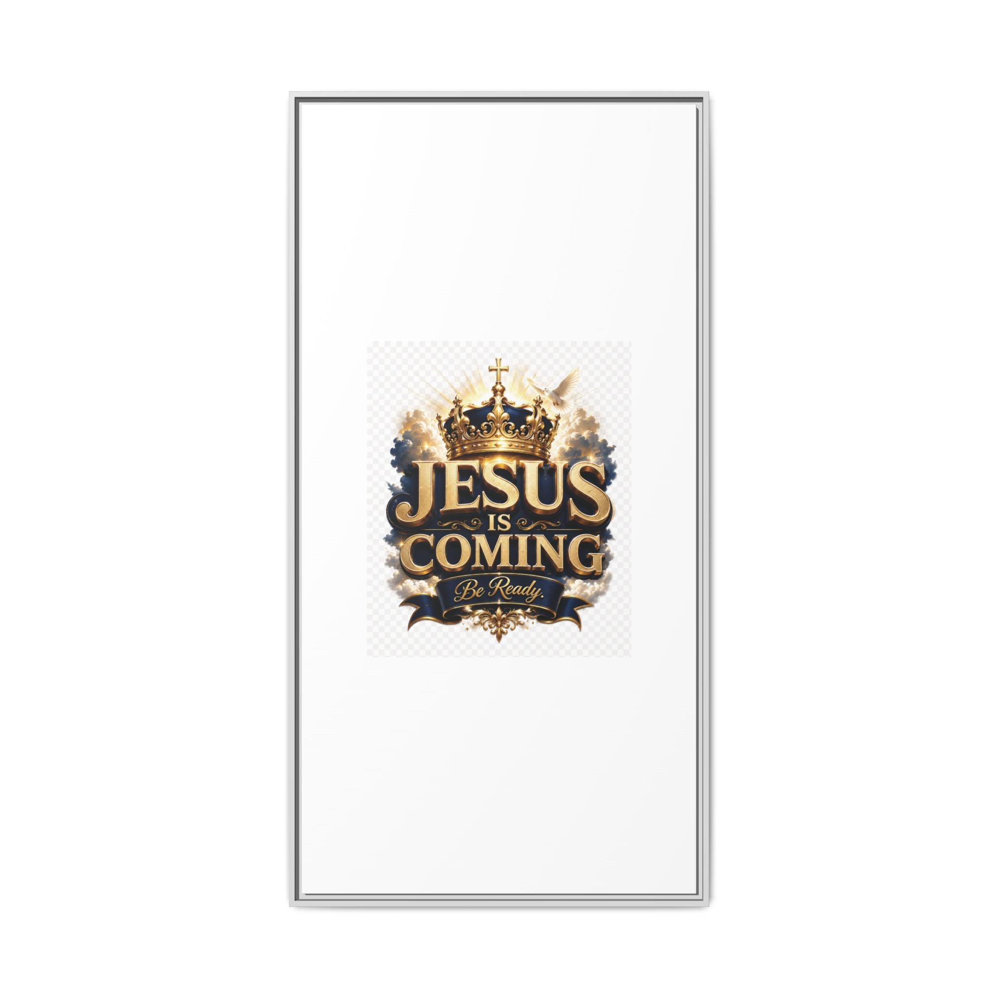 Framed Matte Canvas — "Jesus Is Coming" Gold Crown Christian Wall Art
