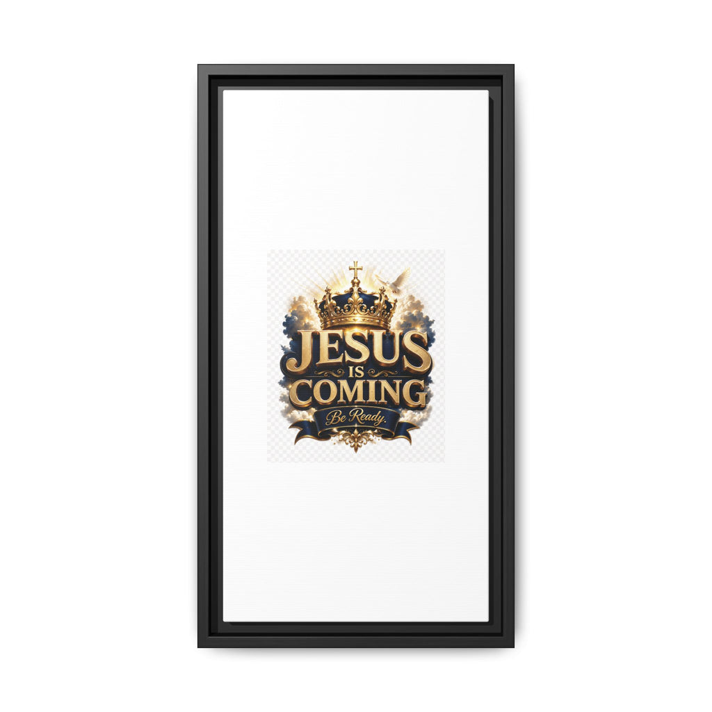 Framed Matte Canvas — "Jesus Is Coming" Gold Crown Christian Wall Art