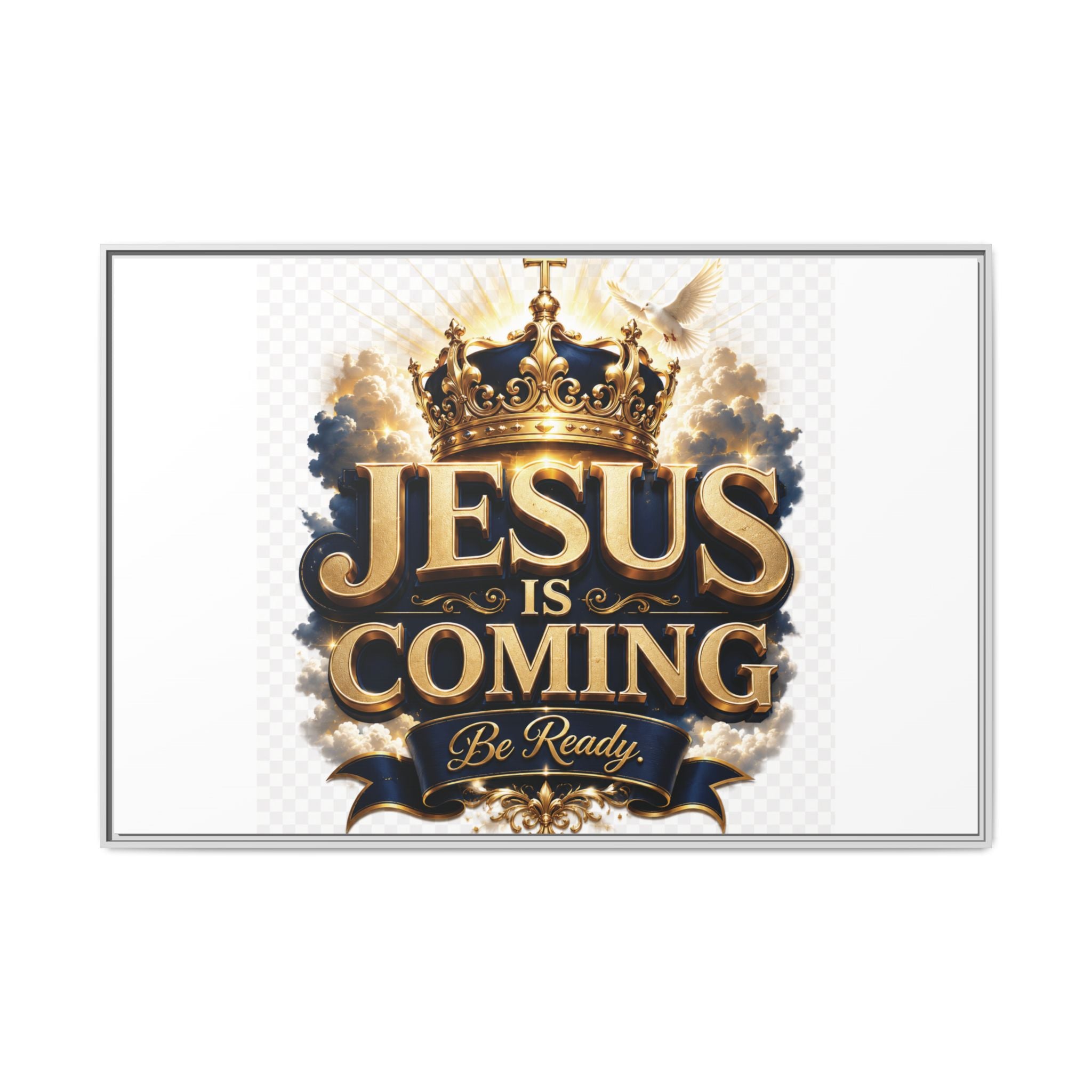 Framed Matte Canvas — "Jesus Is Coming" Gold Crown Christian Wall Art