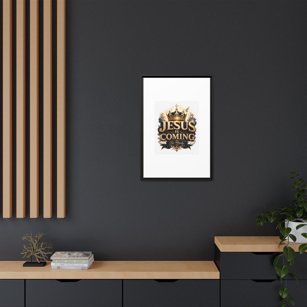 Framed Matte Canvas — "Jesus Is Coming" Gold Crown Christian Wall Art