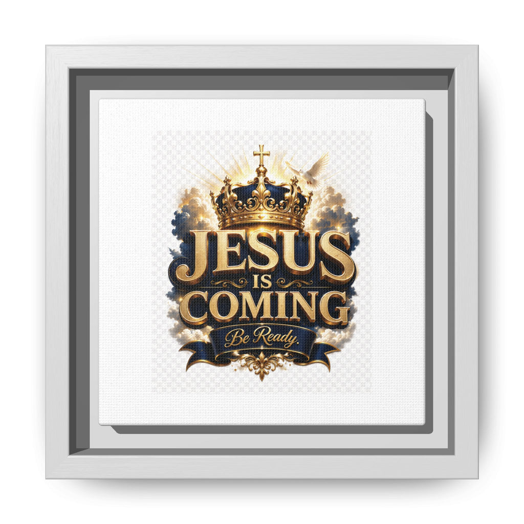Framed Matte Canvas — "Jesus Is Coming" Gold Crown Christian Wall Art