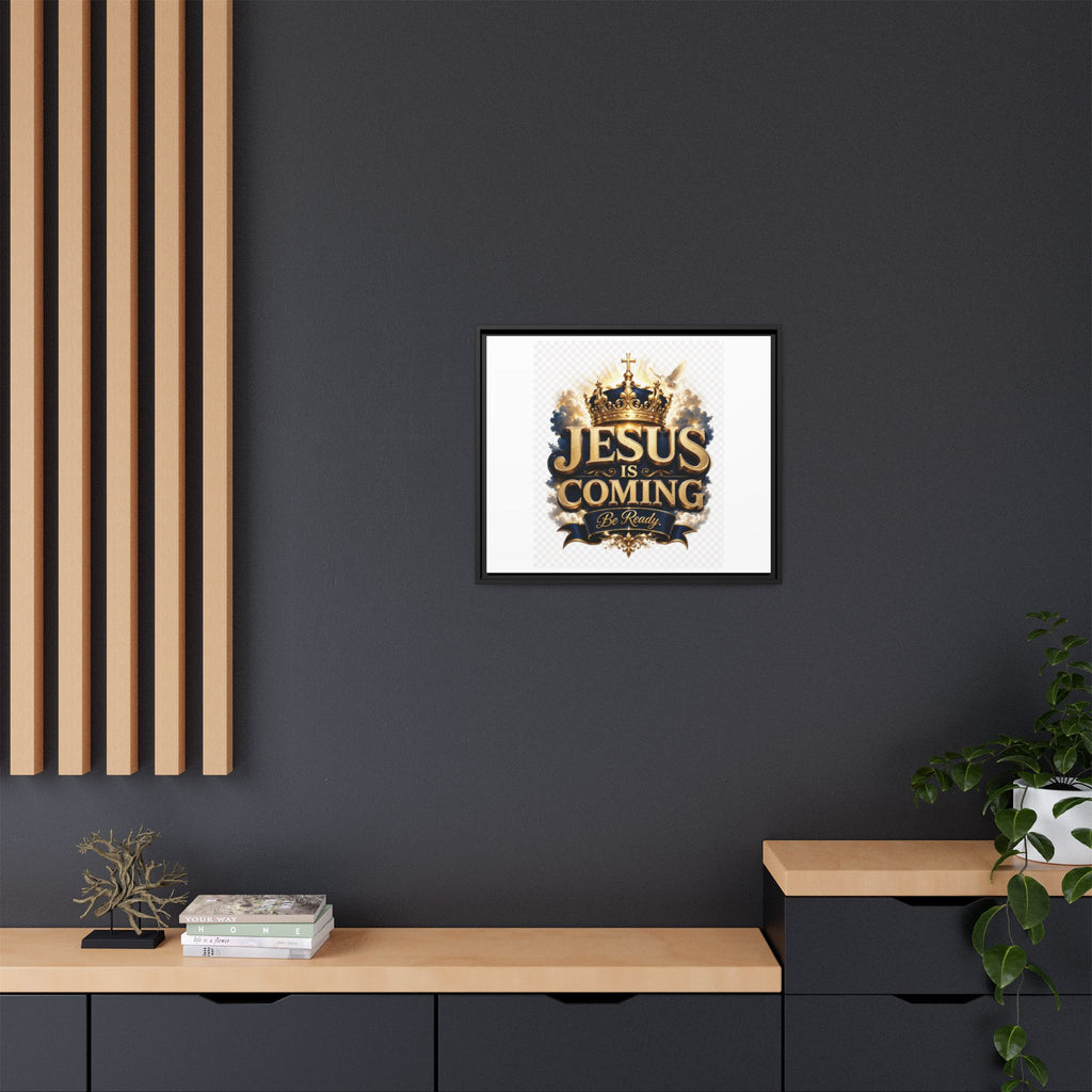 Framed Matte Canvas — "Jesus Is Coming" Gold Crown Christian Wall Art