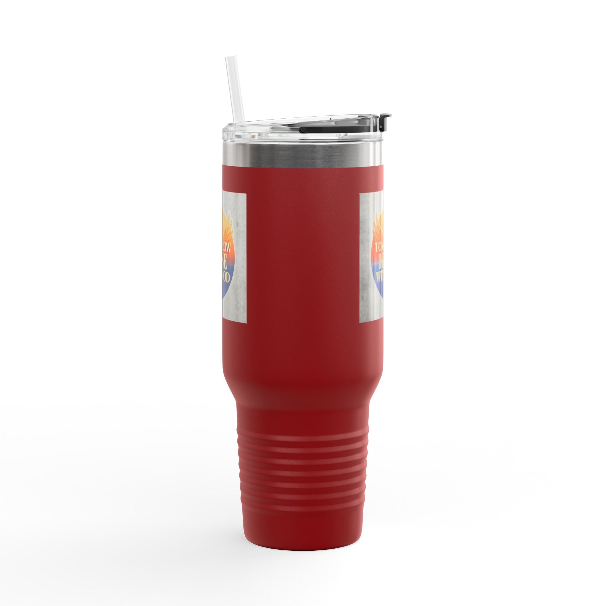 Insulated Travel Mug 40oz — "Tomorrow I Rise With God" Sunrise Faith Tumbler