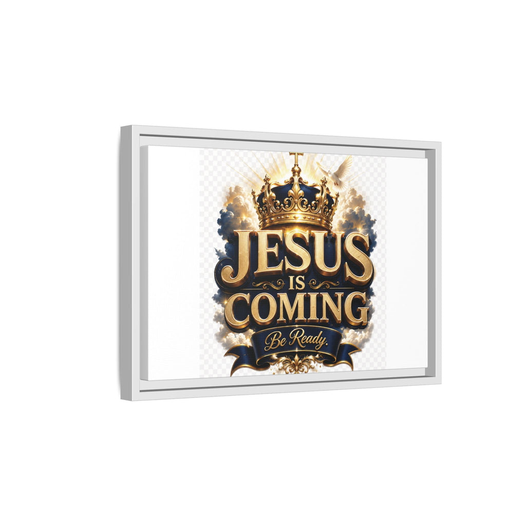 Framed Matte Canvas — "Jesus Is Coming" Gold Crown Christian Wall Art