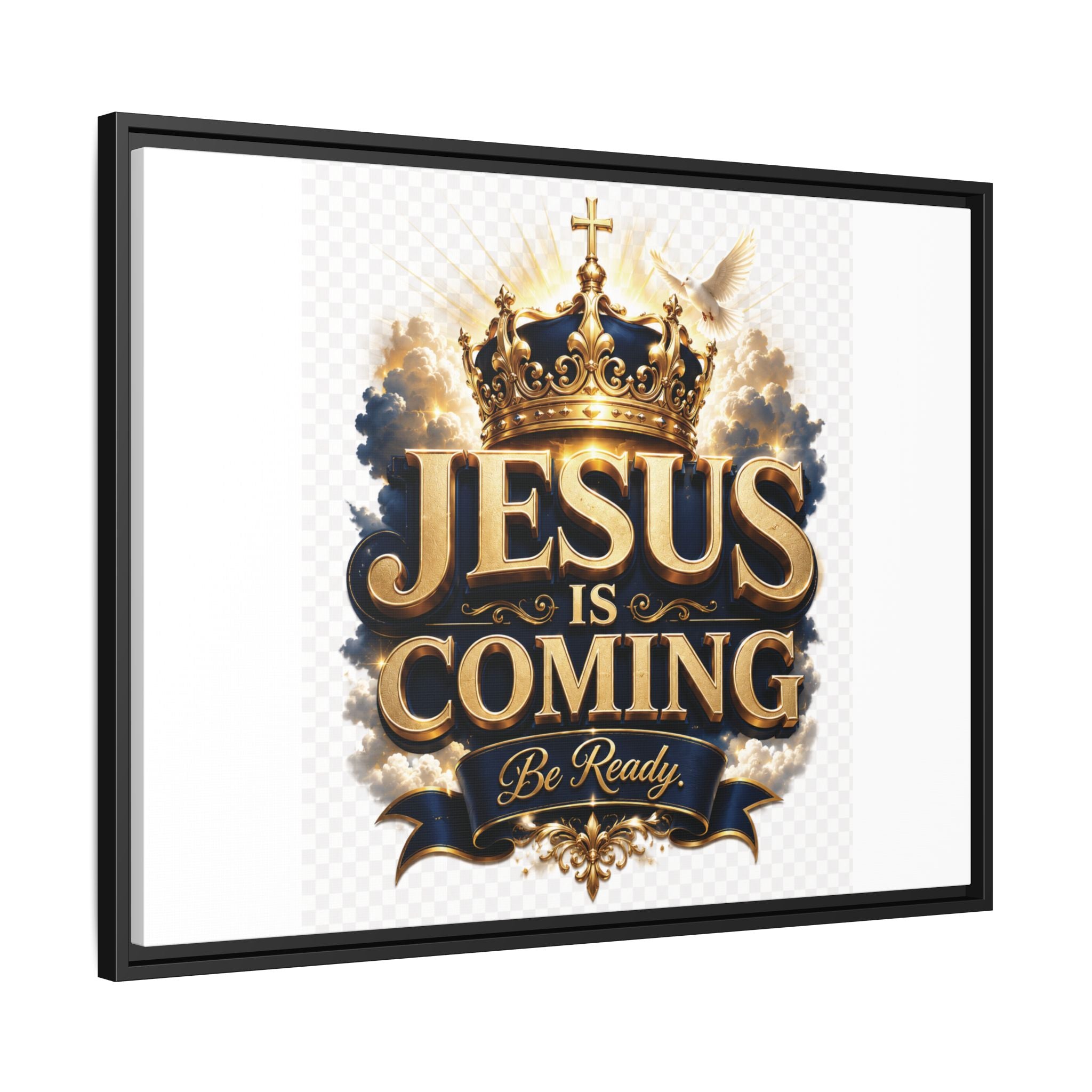 Framed Matte Canvas — "Jesus Is Coming" Gold Crown Christian Wall Art