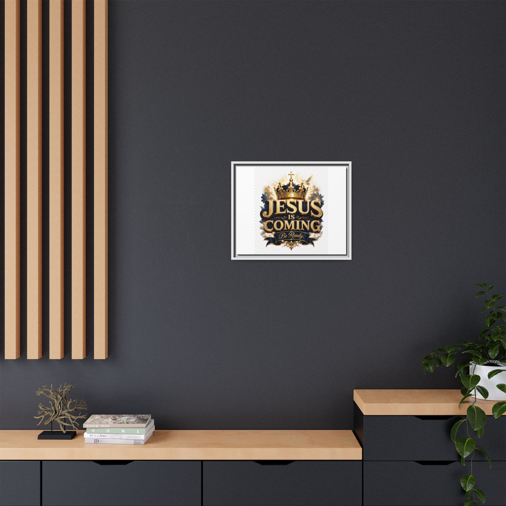 Framed Matte Canvas — "Jesus Is Coming" Gold Crown Christian Wall Art