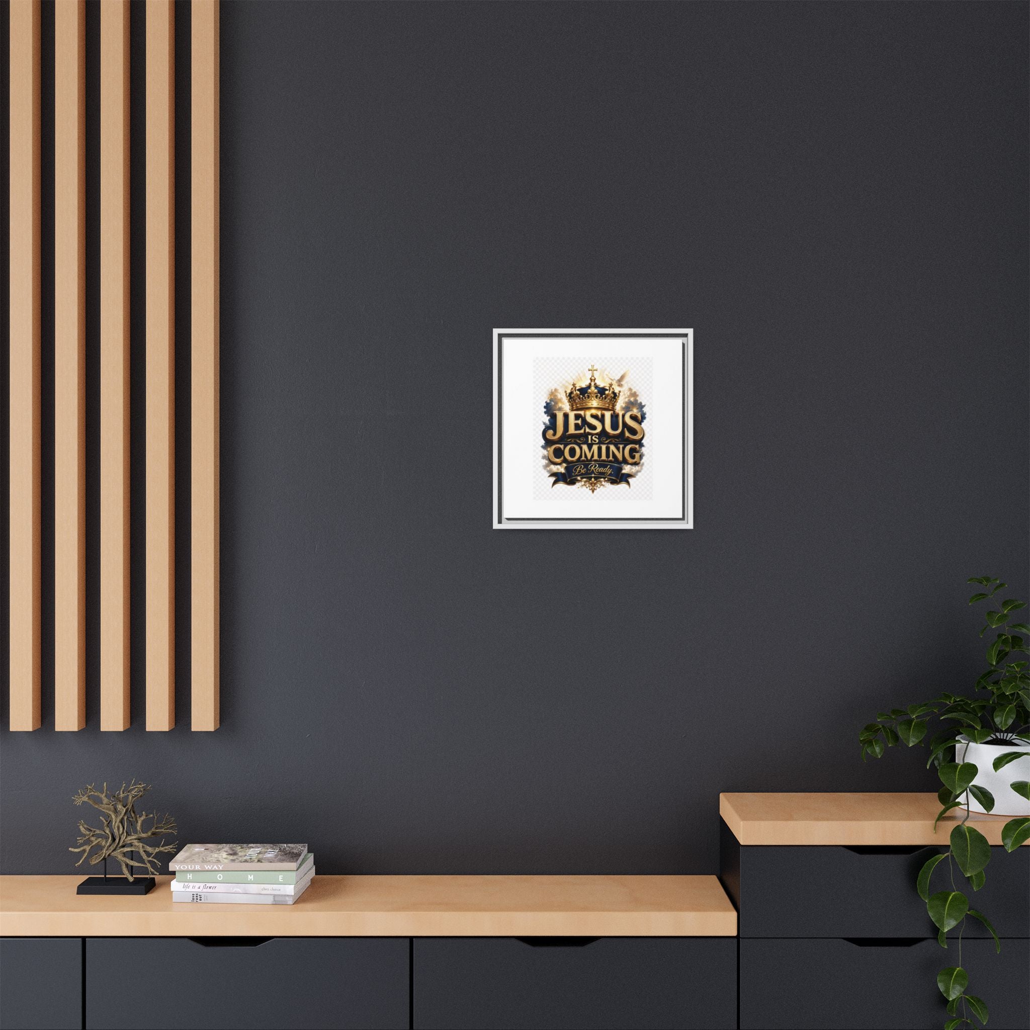 Framed Matte Canvas — "Jesus Is Coming" Gold Crown Christian Wall Art