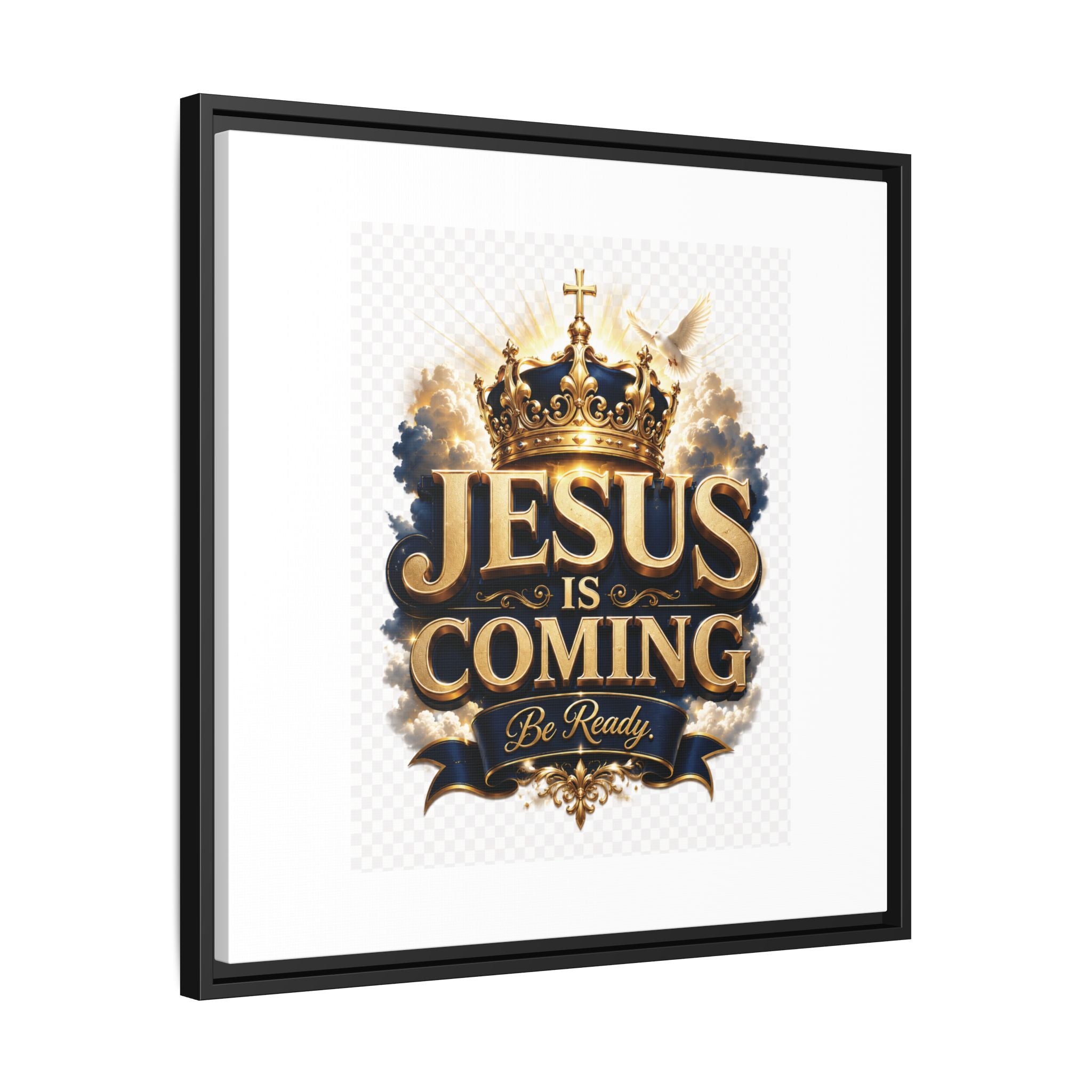 Framed Matte Canvas — "Jesus Is Coming" Gold Crown Christian Wall Art
