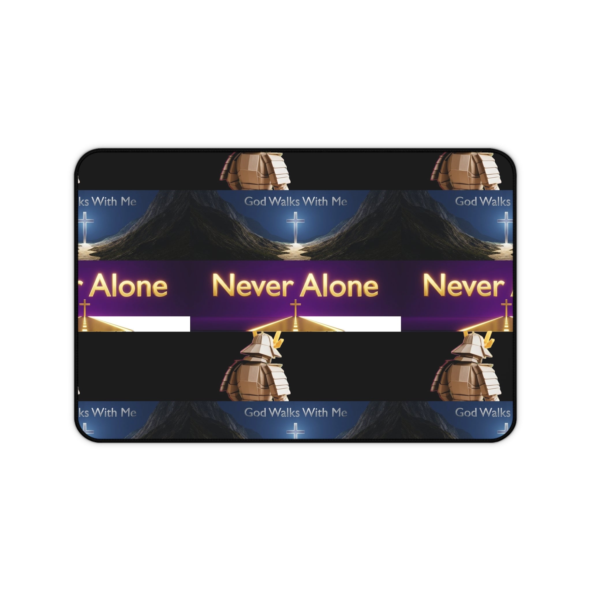 Never Alone Desk Mat — Christian Faith Prayer Desk Mat with Cross & Shepherd Design
