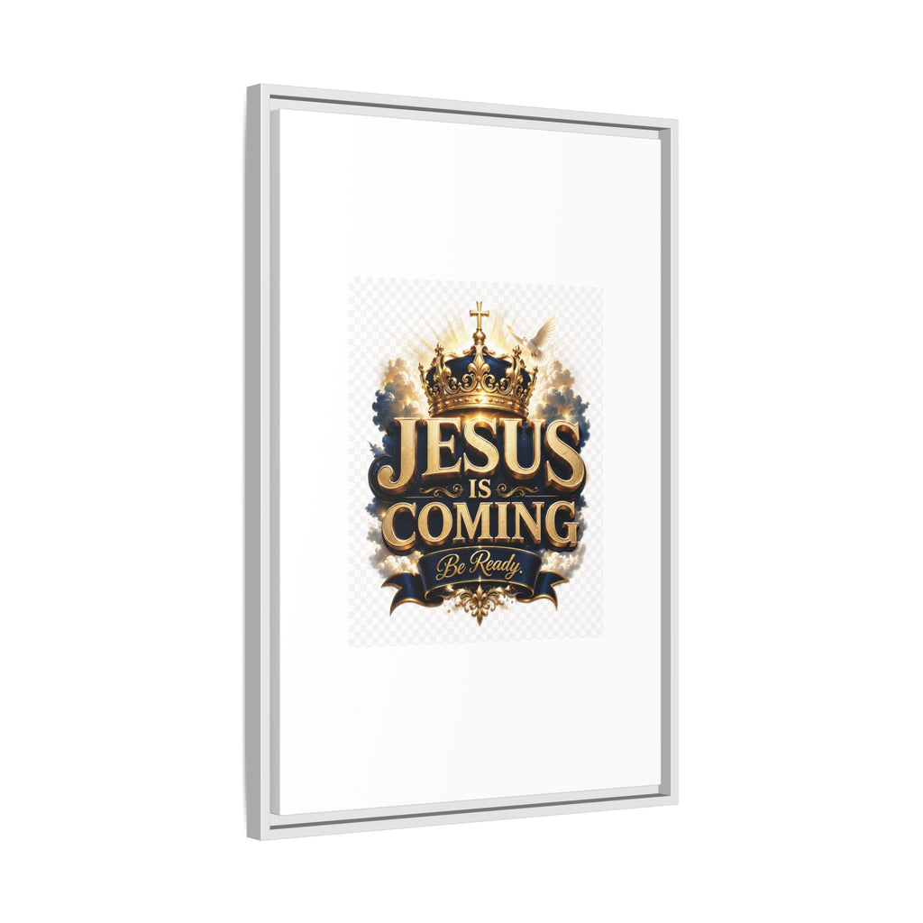 Framed Matte Canvas — "Jesus Is Coming" Gold Crown Christian Wall Art