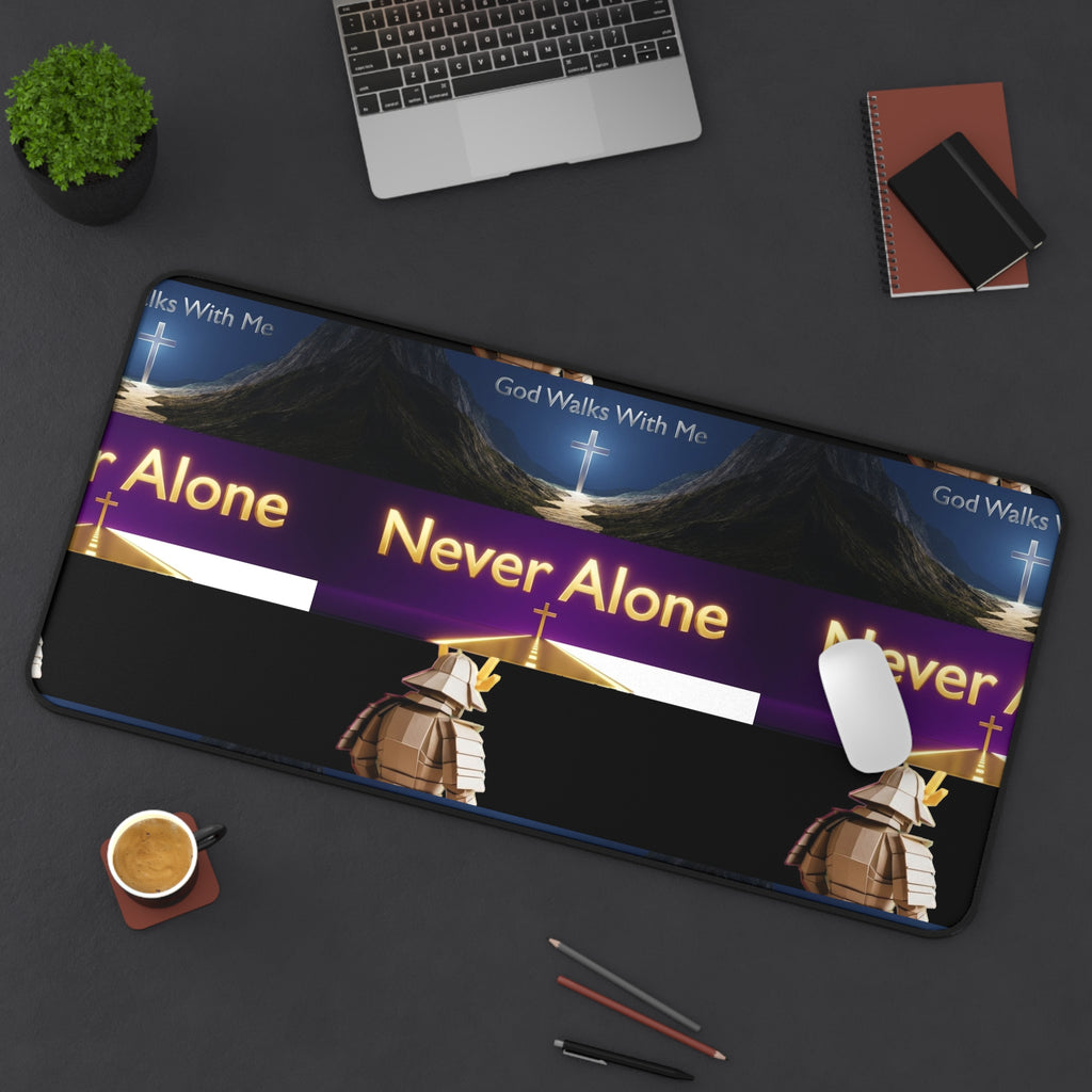 Never Alone Desk Mat — Christian Faith Prayer Desk Mat with Cross & Shepherd Design