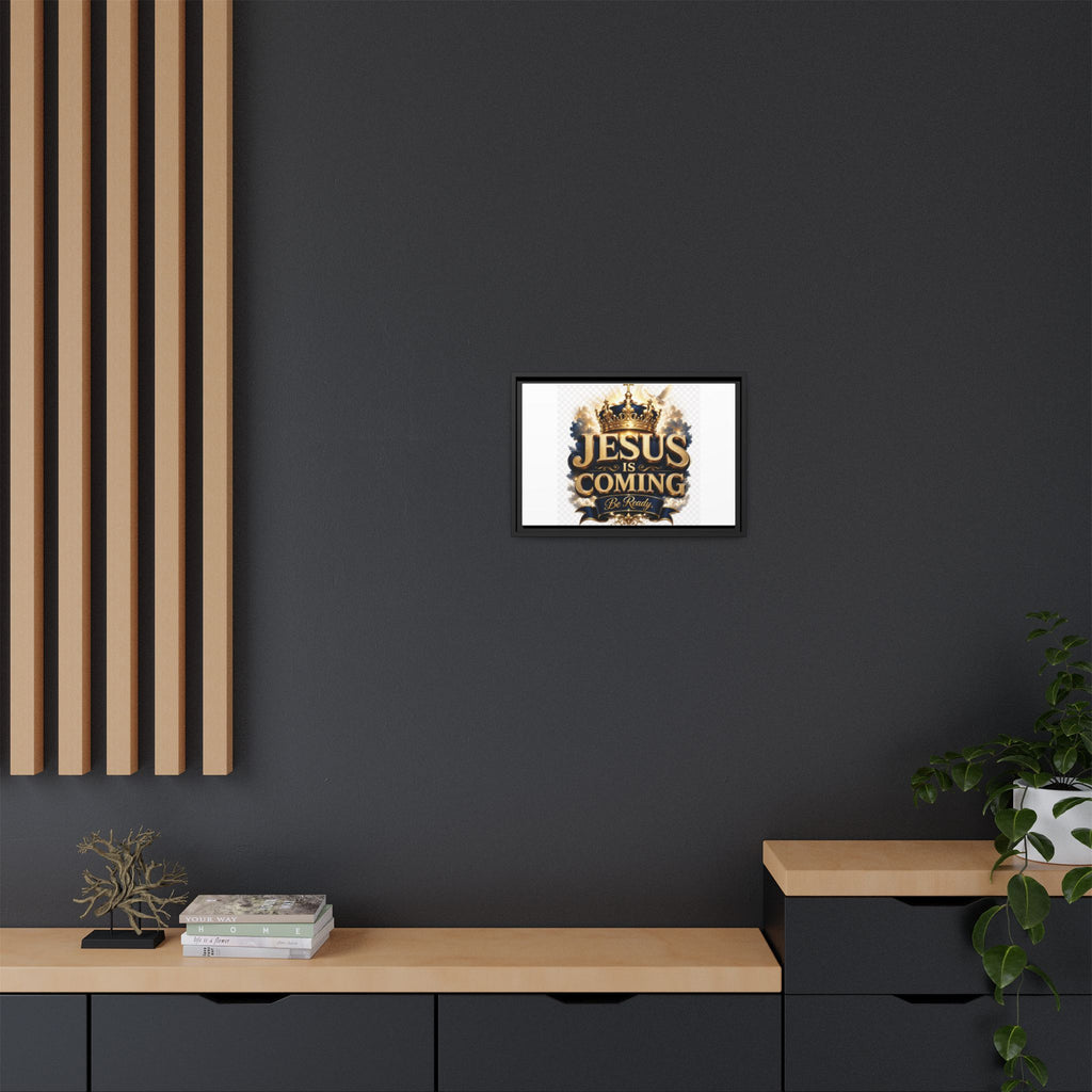 Framed Matte Canvas — "Jesus Is Coming" Gold Crown Christian Wall Art