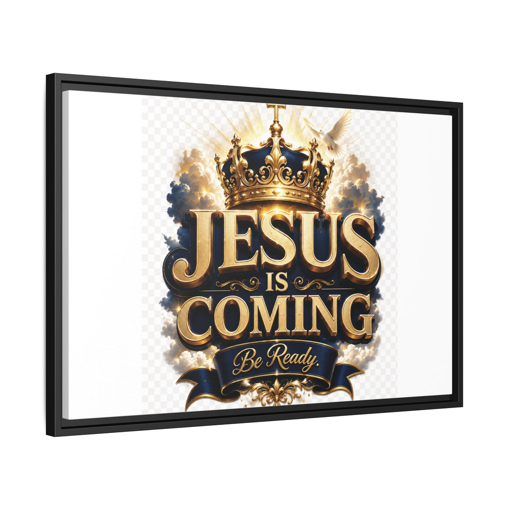 Framed Matte Canvas — "Jesus Is Coming" Gold Crown Christian Wall Art