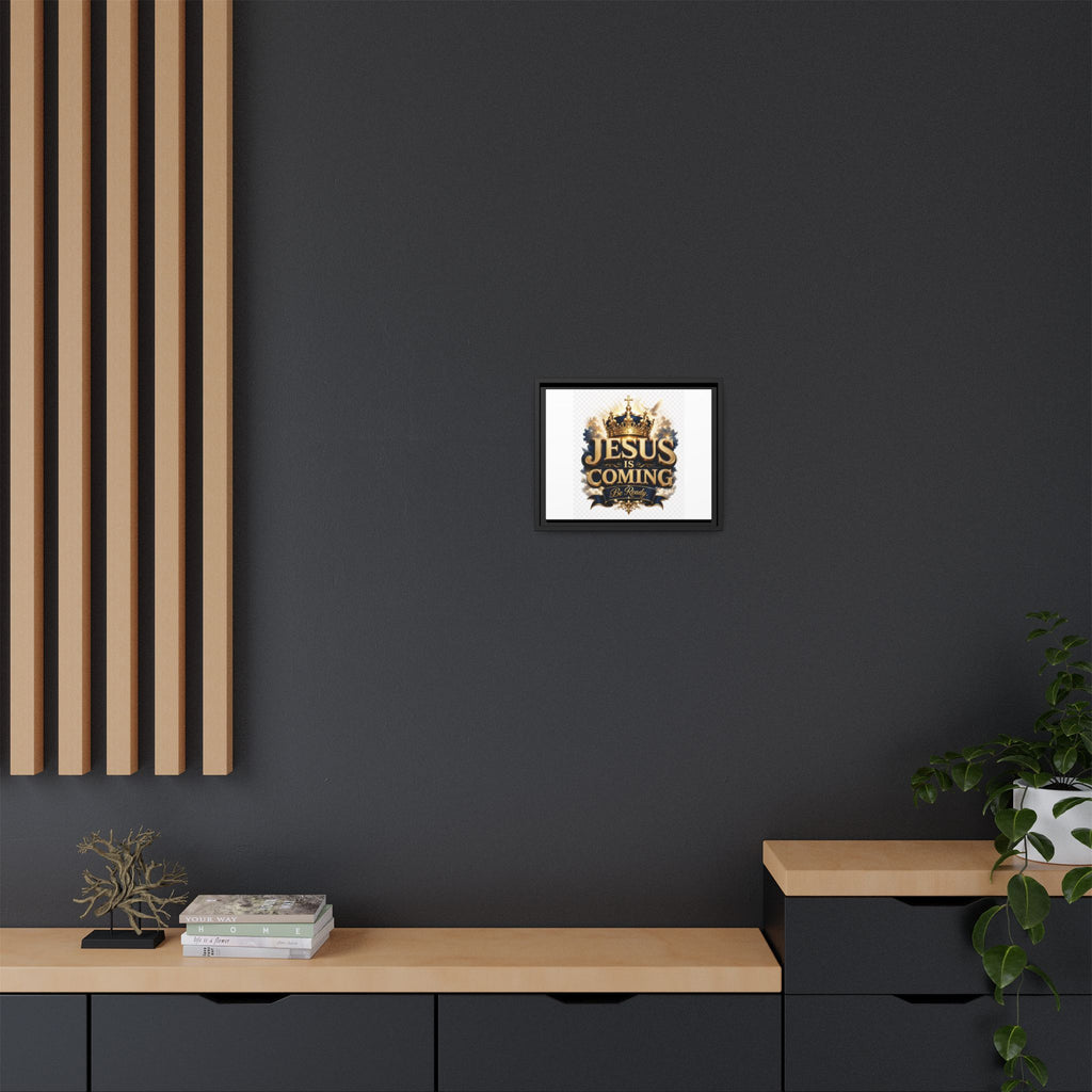 Framed Matte Canvas — "Jesus Is Coming" Gold Crown Christian Wall Art