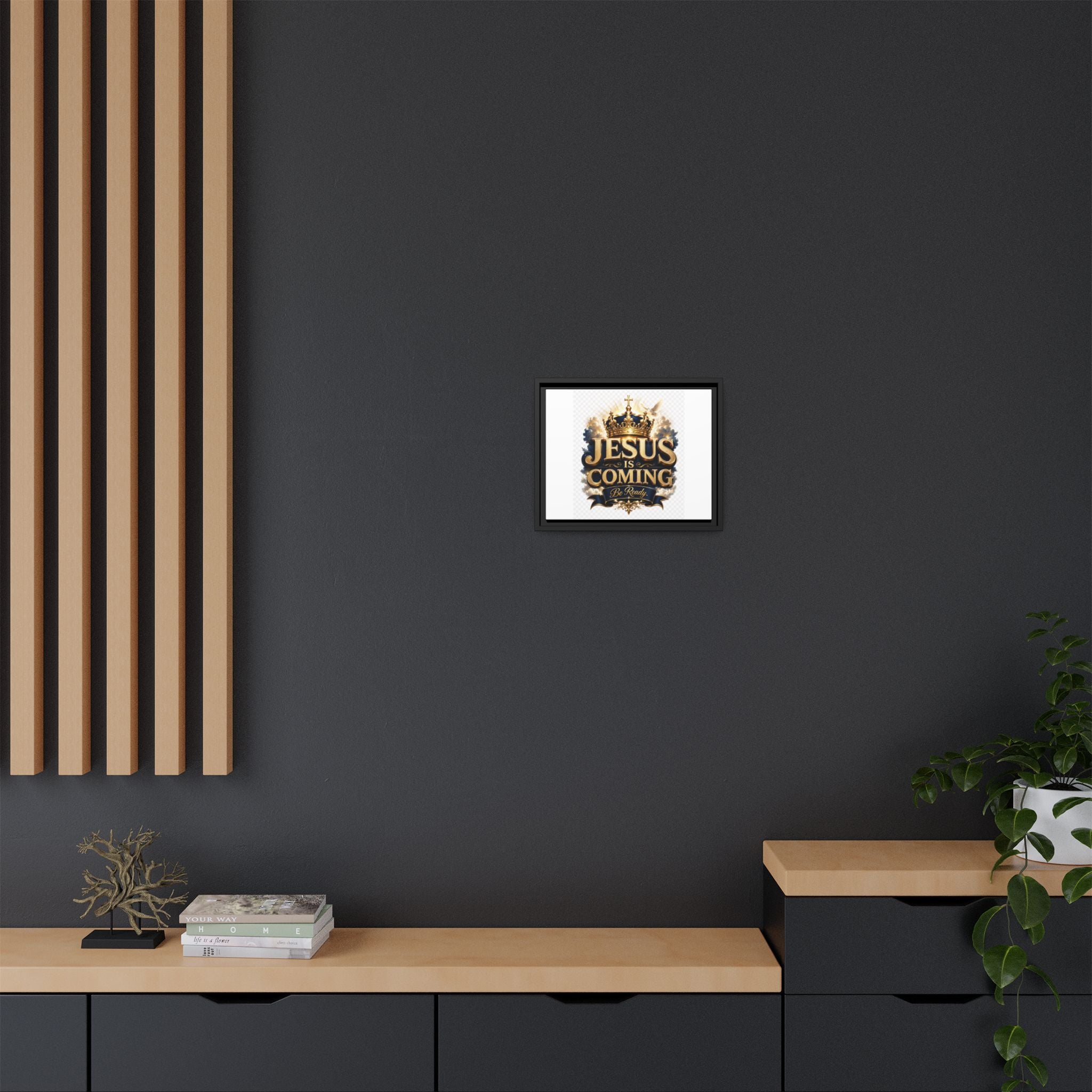 Framed Matte Canvas — "Jesus Is Coming" Gold Crown Christian Wall Art