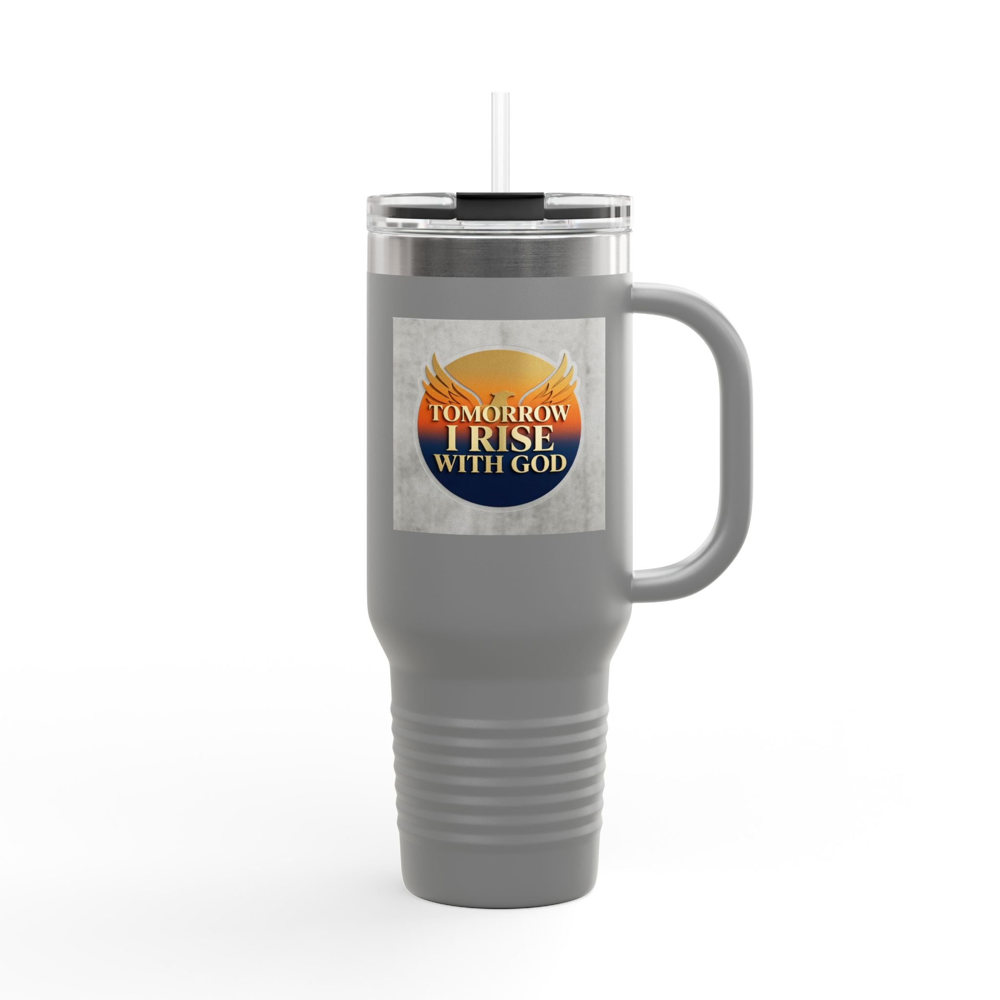 Insulated Travel Mug 40oz — "Tomorrow I Rise With God" Sunrise Faith Tumbler