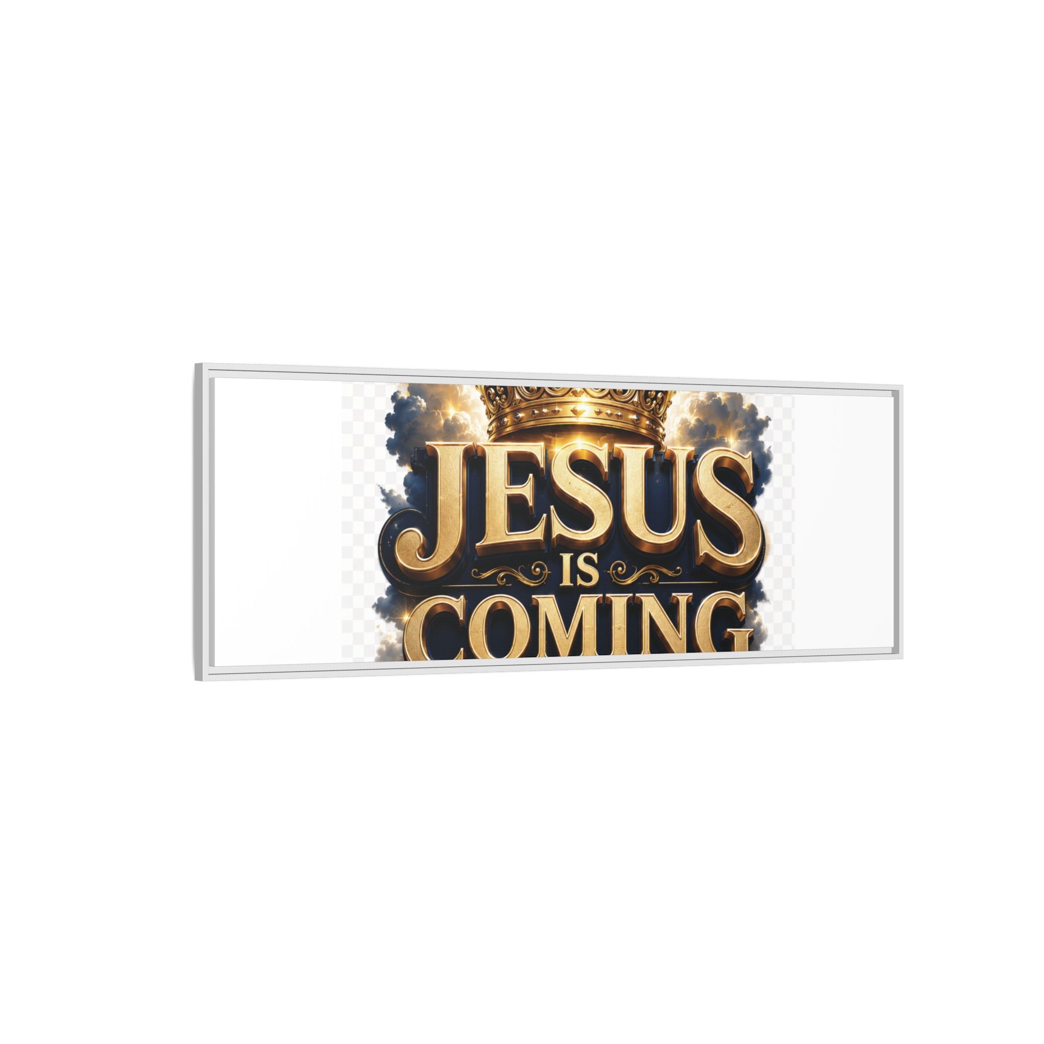 Framed Matte Canvas — "Jesus Is Coming" Gold Crown Christian Wall Art