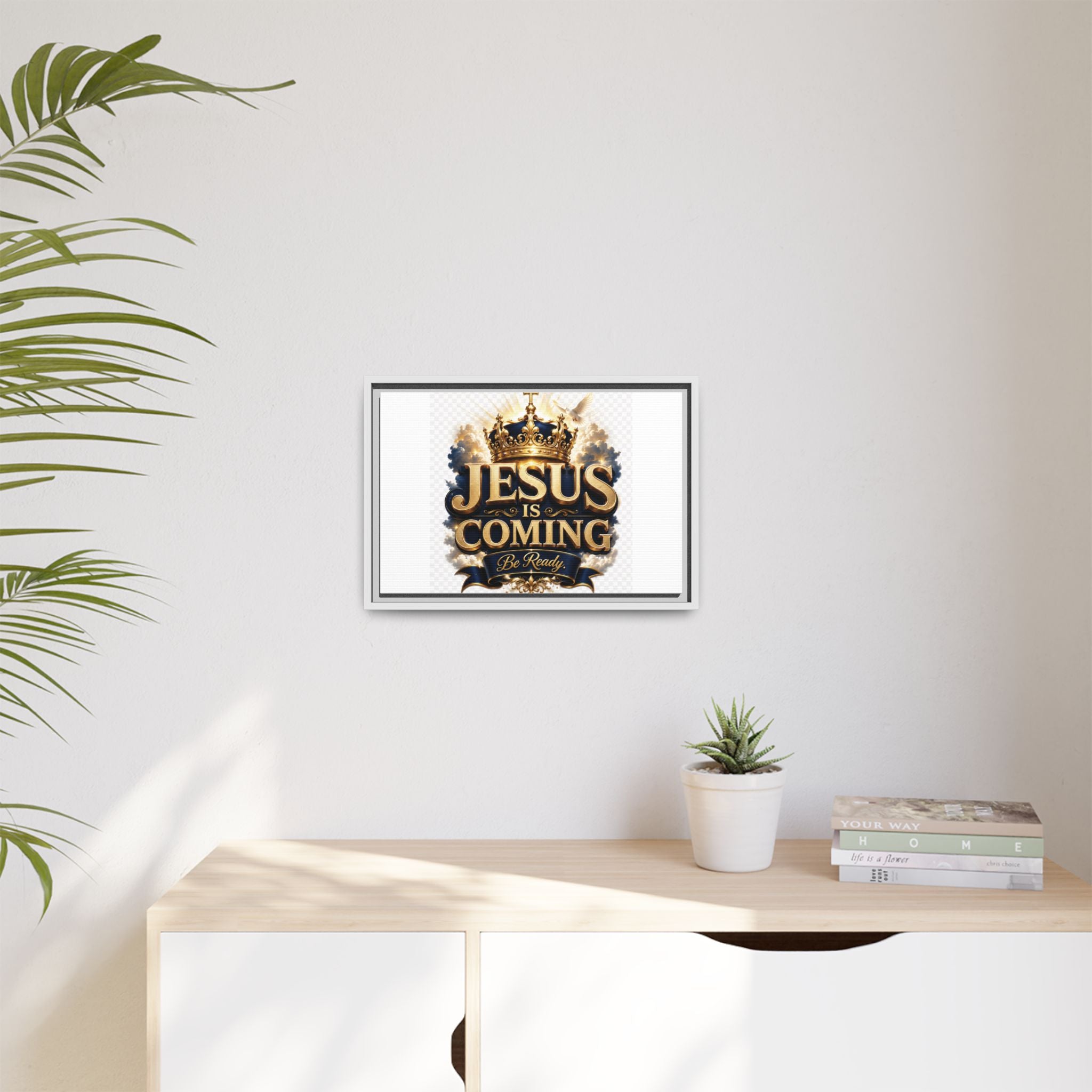 Framed Matte Canvas — "Jesus Is Coming" Gold Crown Christian Wall Art