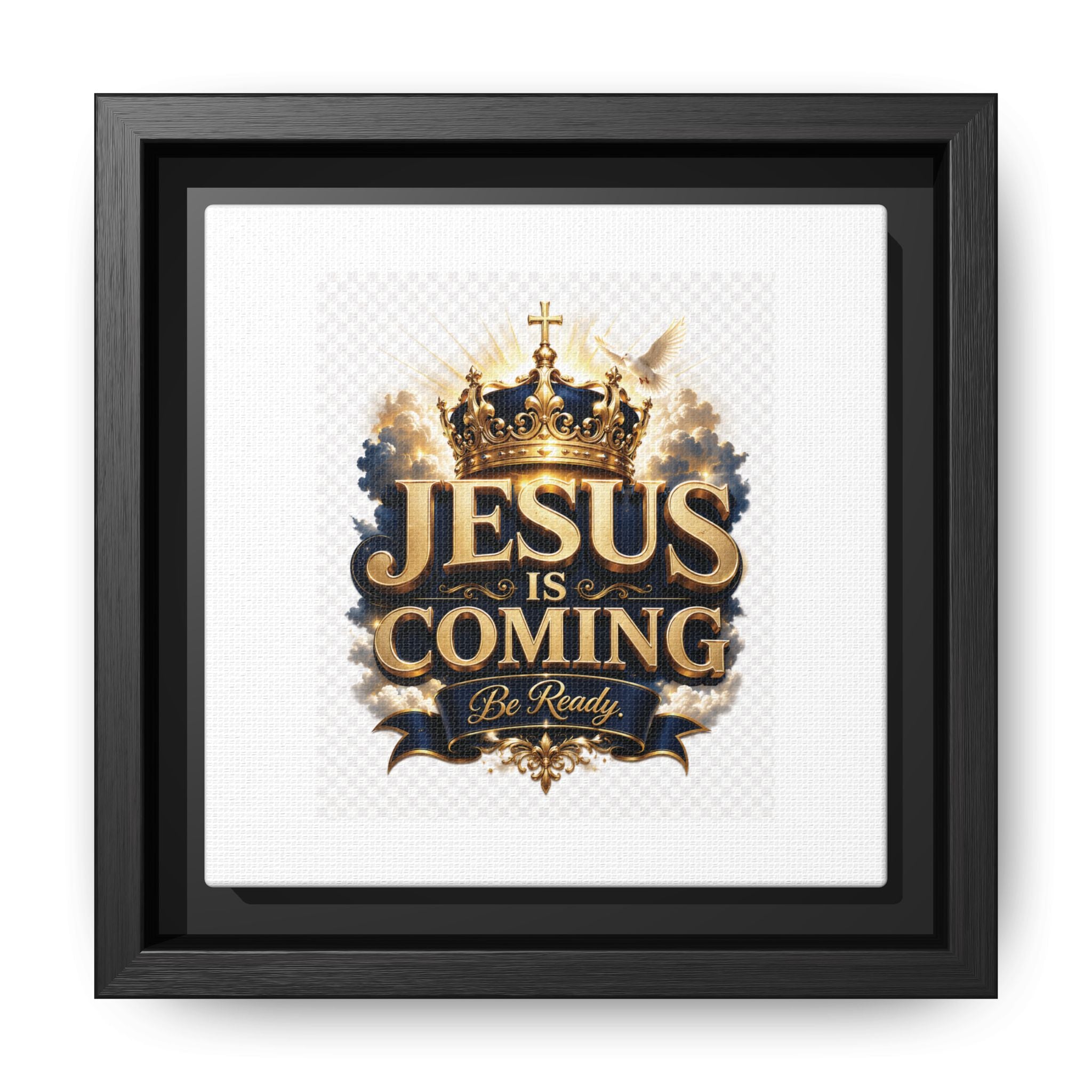 Framed Matte Canvas — "Jesus Is Coming" Gold Crown Christian Wall Art