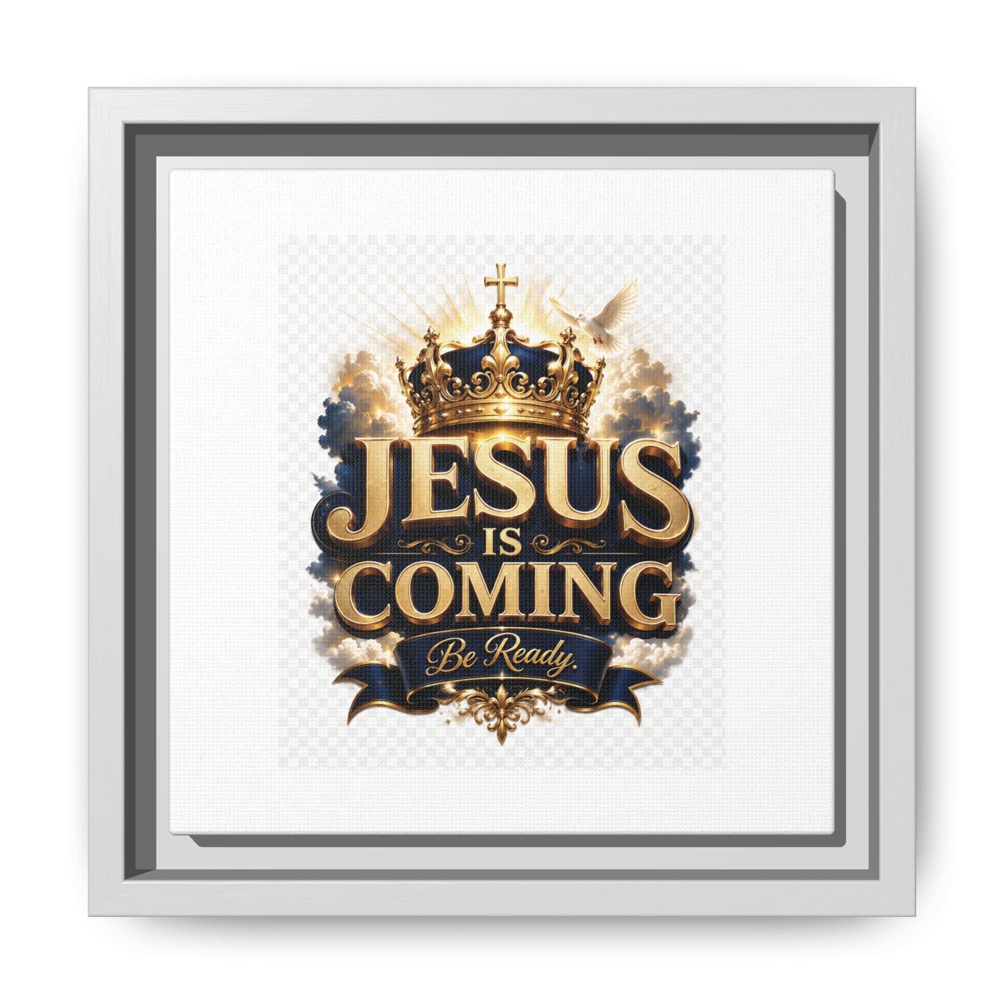 Framed Matte Canvas — "Jesus Is Coming" Gold Crown Christian Wall Art
