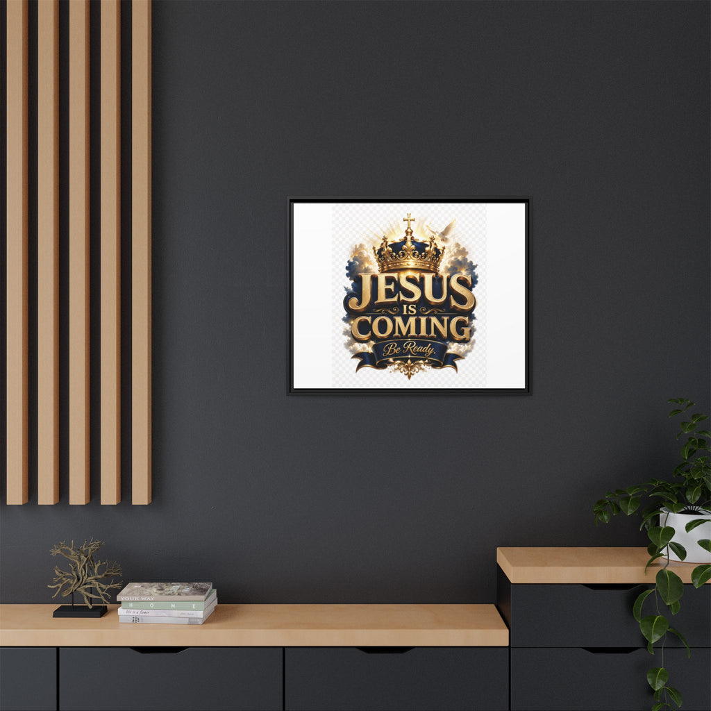 Framed Matte Canvas — "Jesus Is Coming" Gold Crown Christian Wall Art