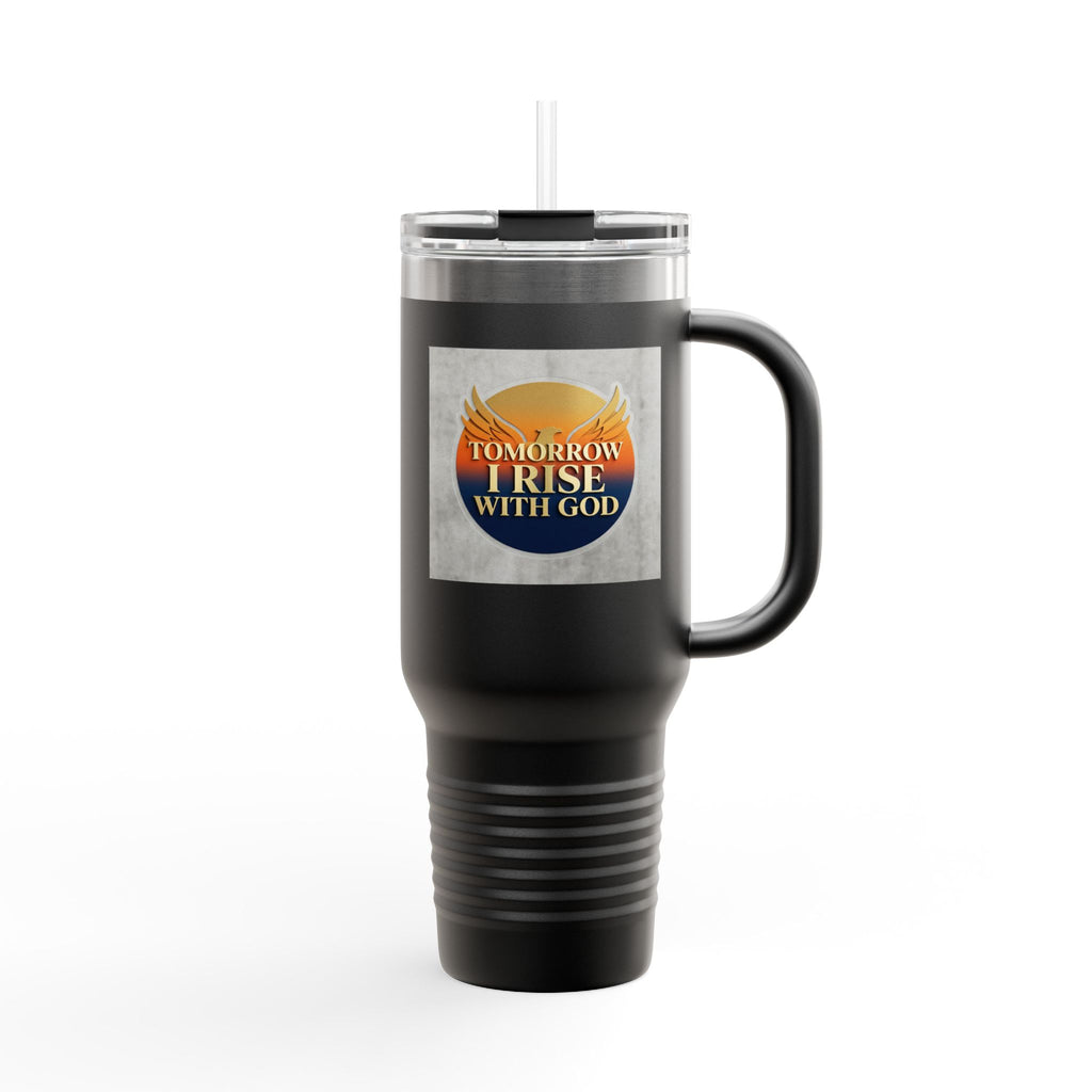 Insulated Travel Mug 40oz — "Tomorrow I Rise With God" Sunrise Faith Tumbler