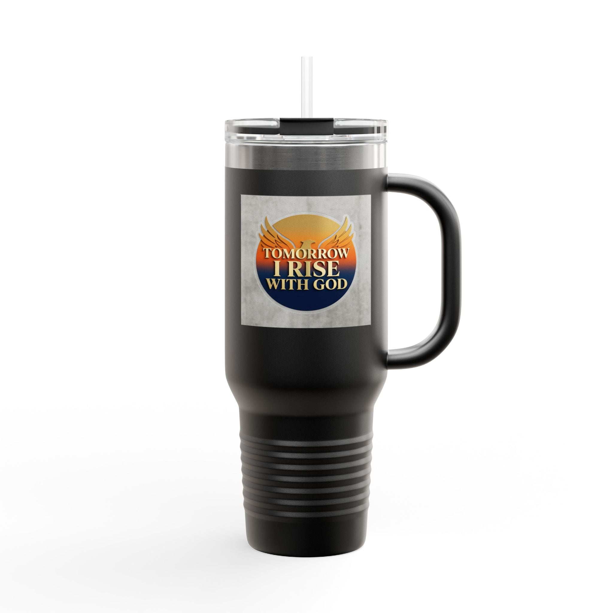 Insulated Travel Mug 40oz — "Tomorrow I Rise With God" Sunrise Faith Tumbler