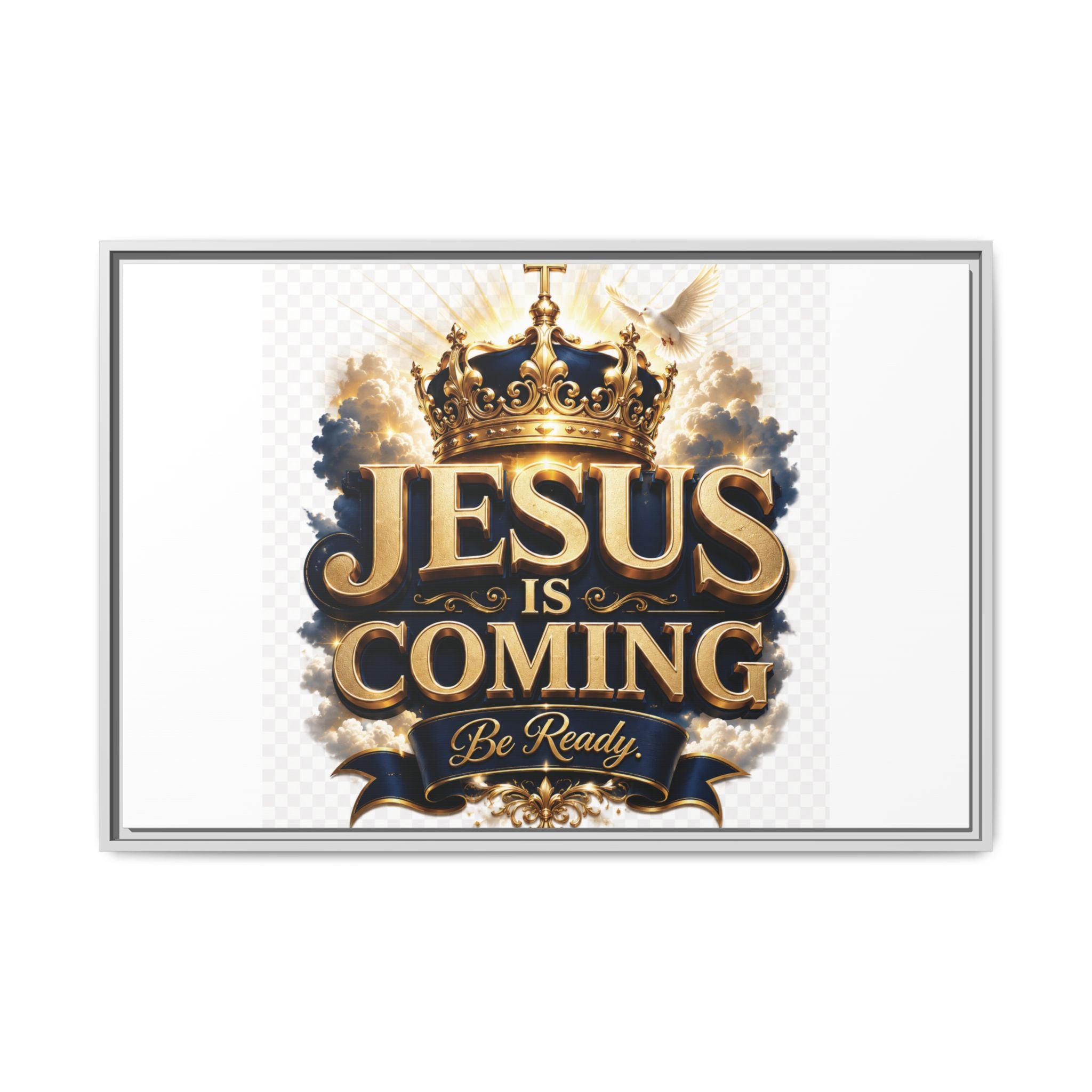 Framed Matte Canvas — "Jesus Is Coming" Gold Crown Christian Wall Art