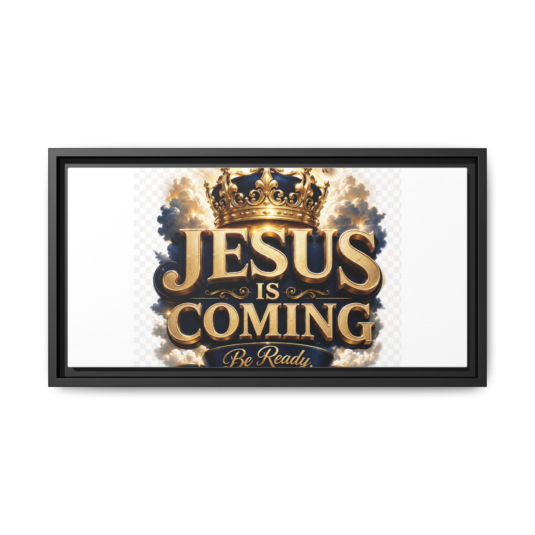 Framed Matte Canvas — "Jesus Is Coming" Gold Crown Christian Wall Art