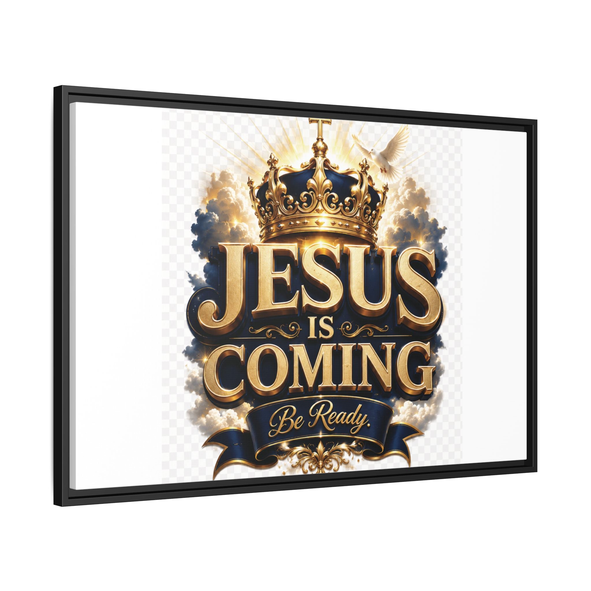 Framed Matte Canvas — "Jesus Is Coming" Gold Crown Christian Wall Art