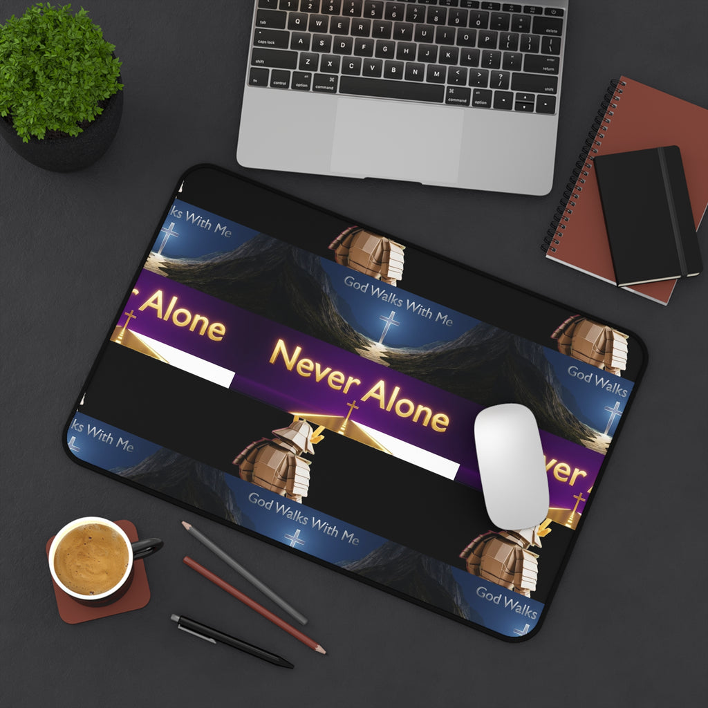 Never Alone Desk Mat — Christian Faith Prayer Desk Mat with Cross & Shepherd Design