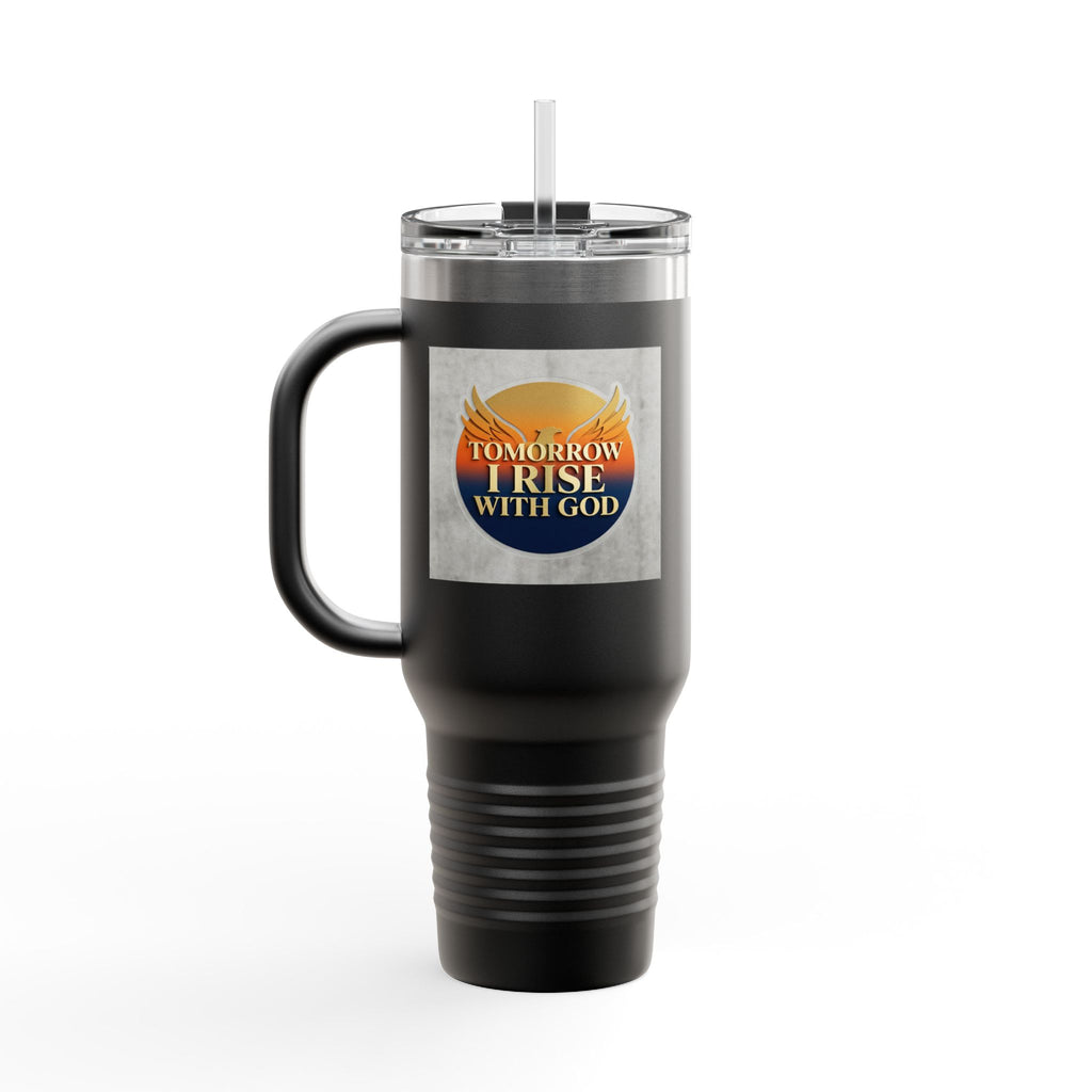 Insulated Travel Mug 40oz — "Tomorrow I Rise With God" Sunrise Faith Tumbler