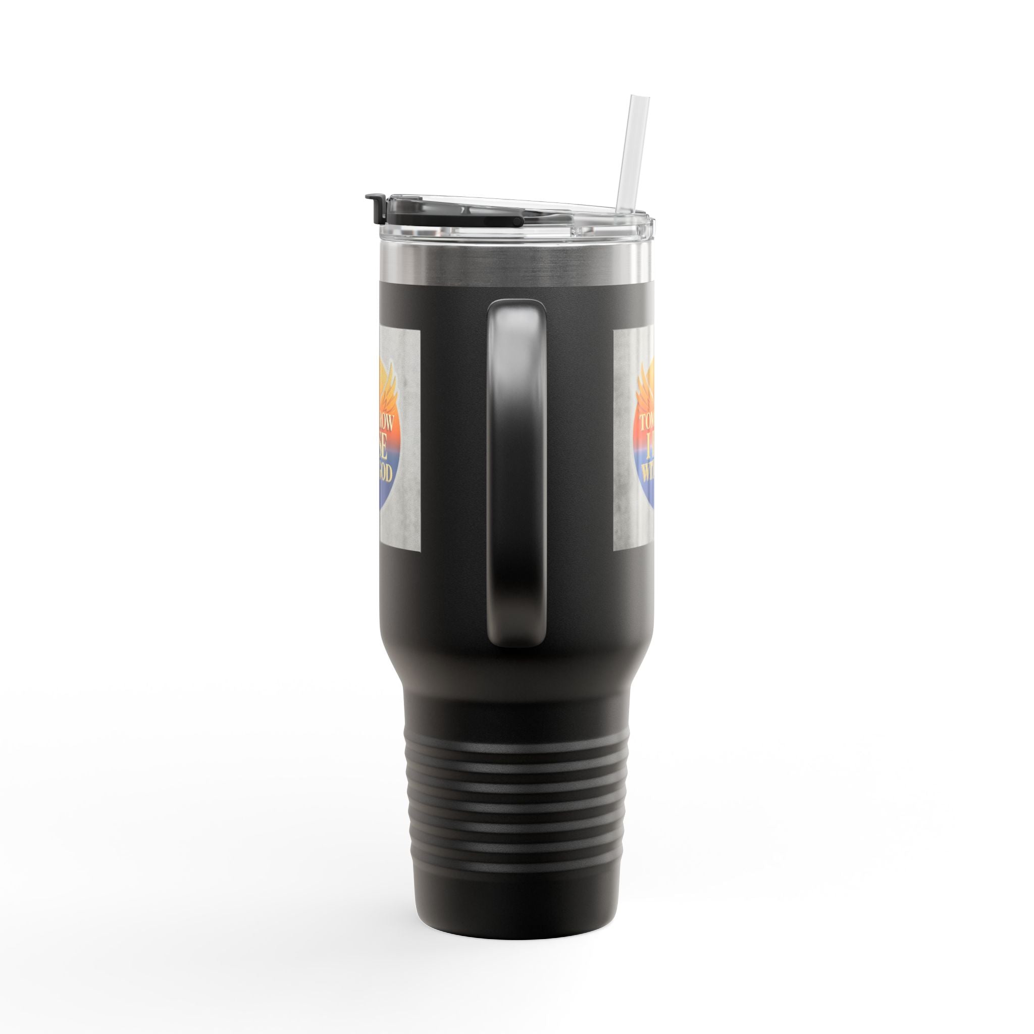 Insulated Travel Mug 40oz — "Tomorrow I Rise With God" Sunrise Faith Tumbler