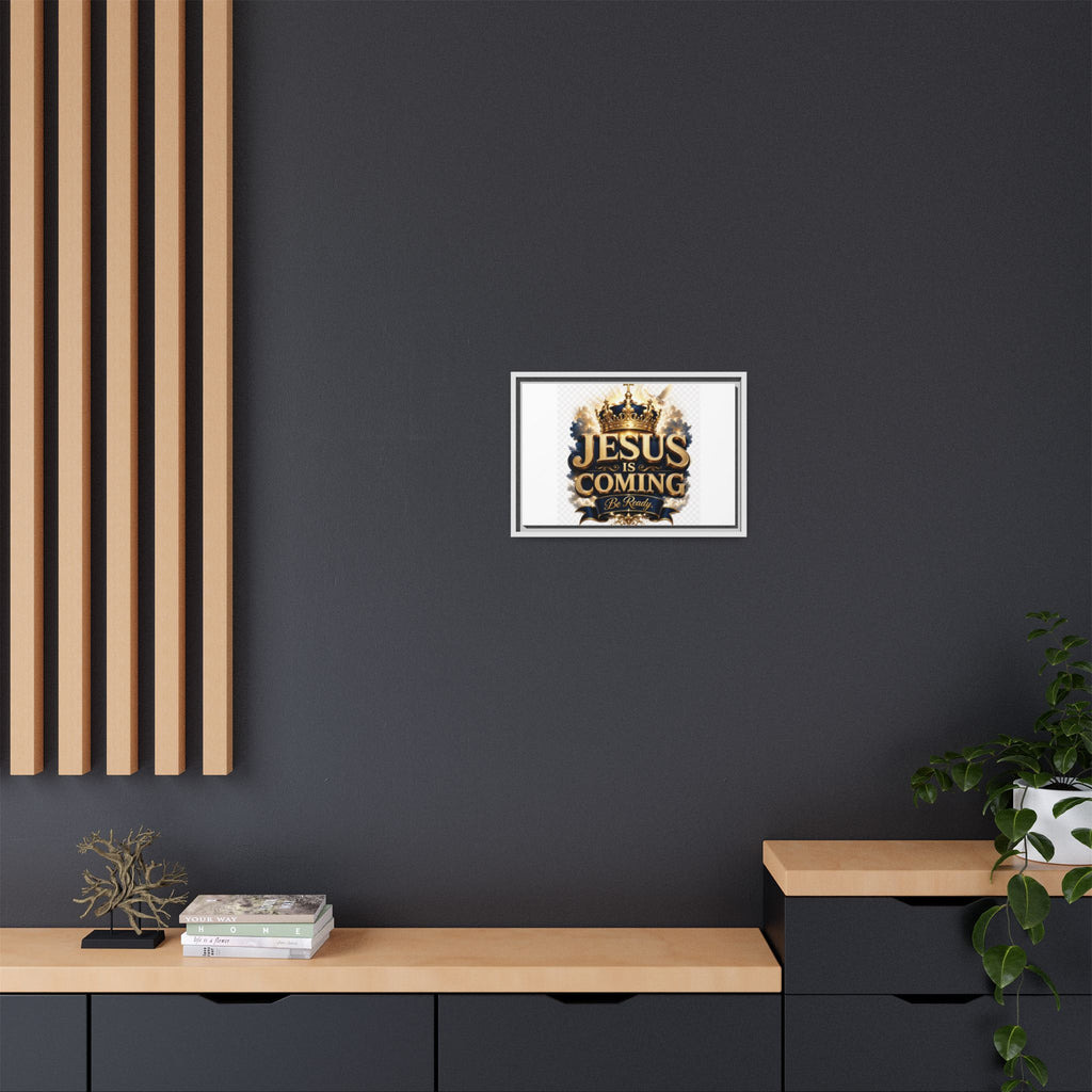 Framed Matte Canvas — "Jesus Is Coming" Gold Crown Christian Wall Art