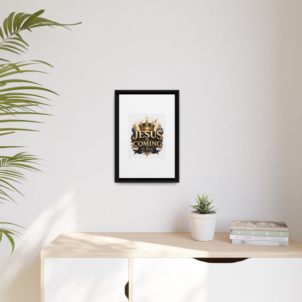 Framed Matte Canvas — "Jesus Is Coming" Gold Crown Christian Wall Art