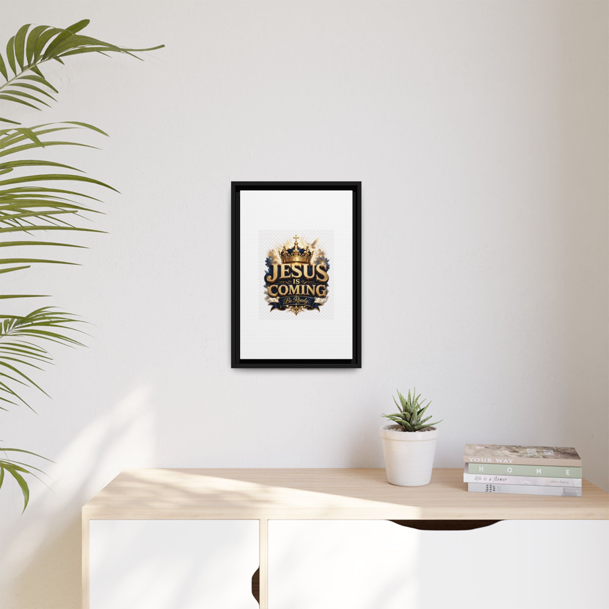Framed Matte Canvas — "Jesus Is Coming" Gold Crown Christian Wall Art