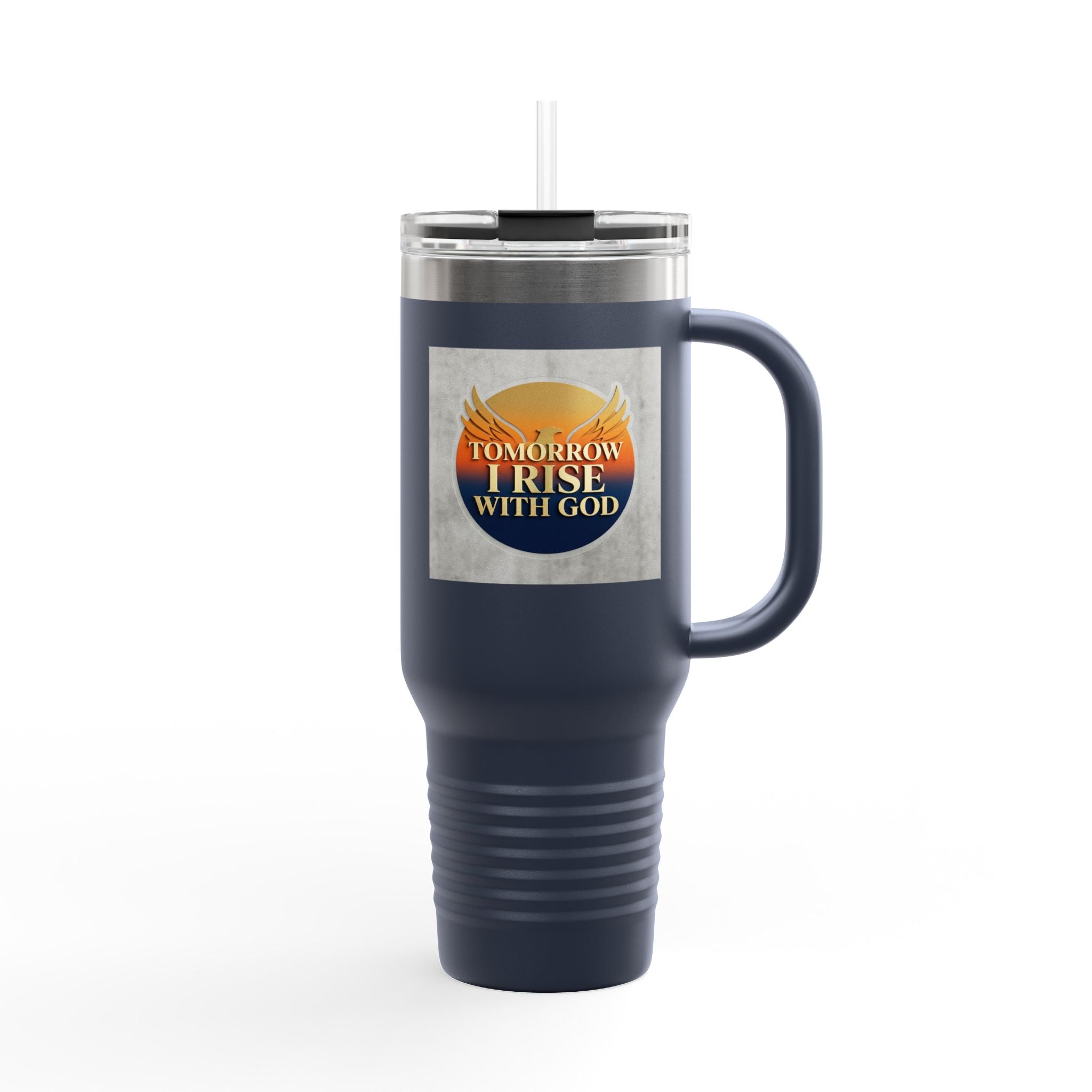 Insulated Travel Mug 40oz — "Tomorrow I Rise With God" Sunrise Faith Tumbler