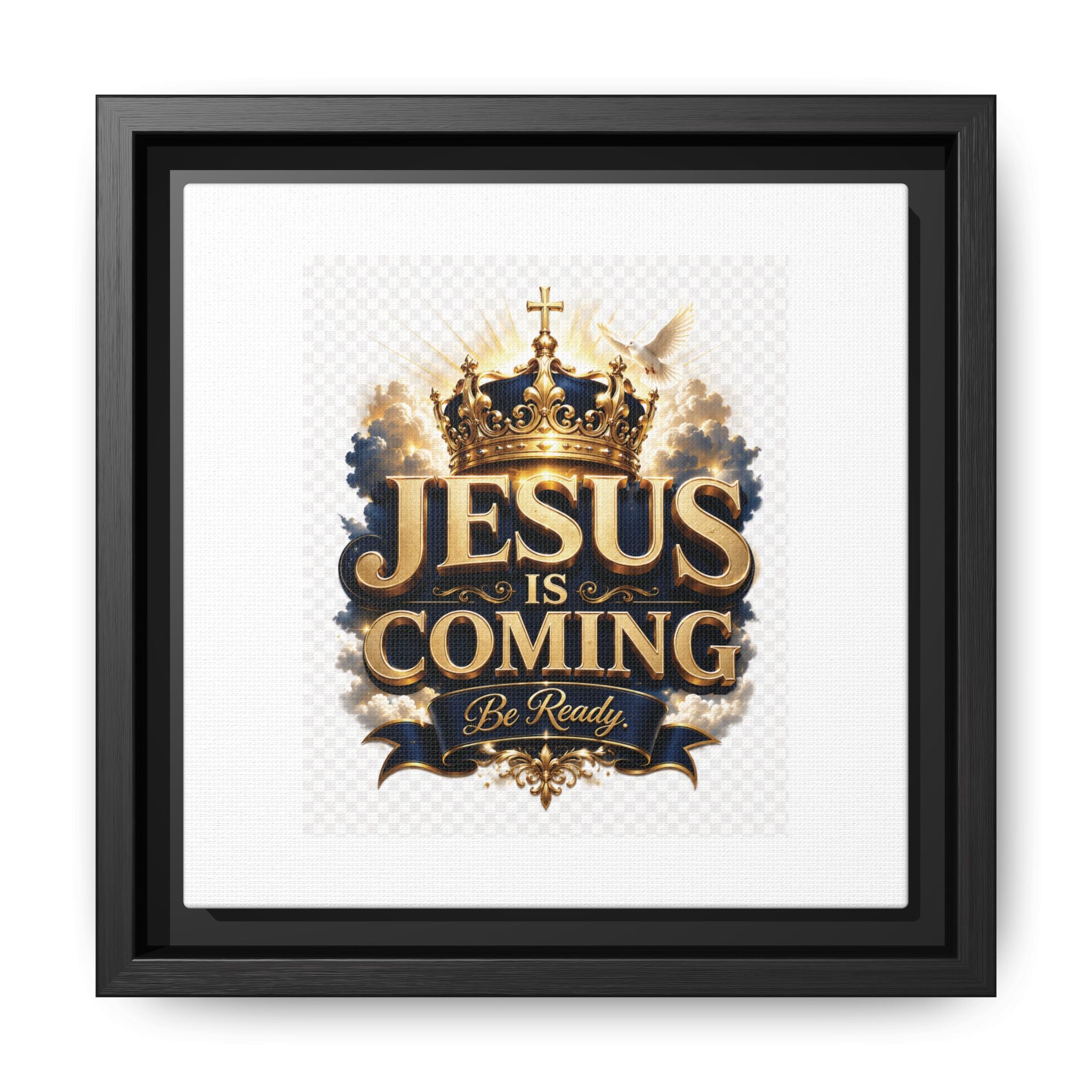 Framed Matte Canvas — "Jesus Is Coming" Gold Crown Christian Wall Art